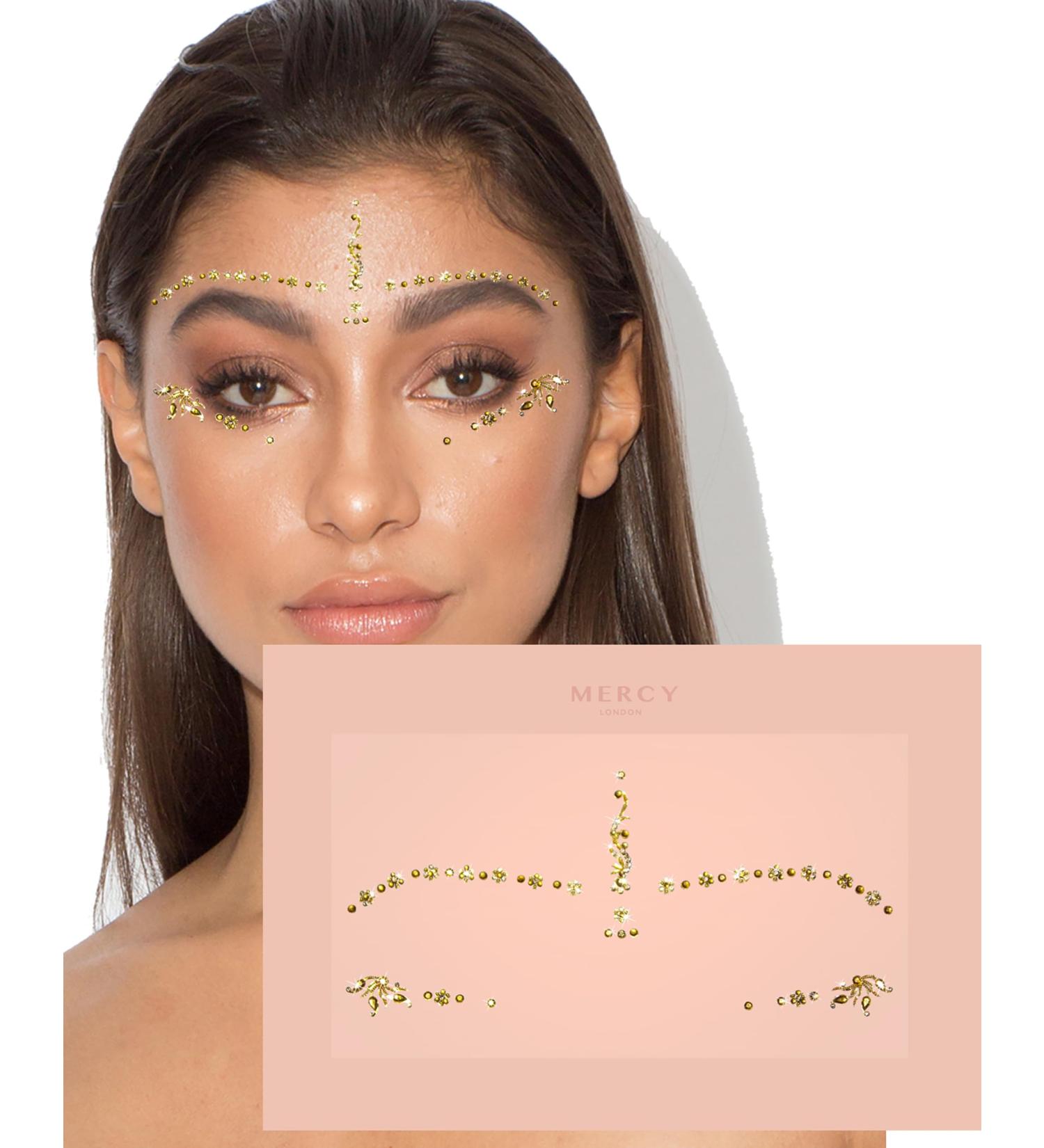 Gwen Gold Bindis | MERCY LONDON Crystal Indian Bindi Face Jewels in Gold & Silver - Shop Now for Unique Face Jewelry - Buy Online on GoSupps.com