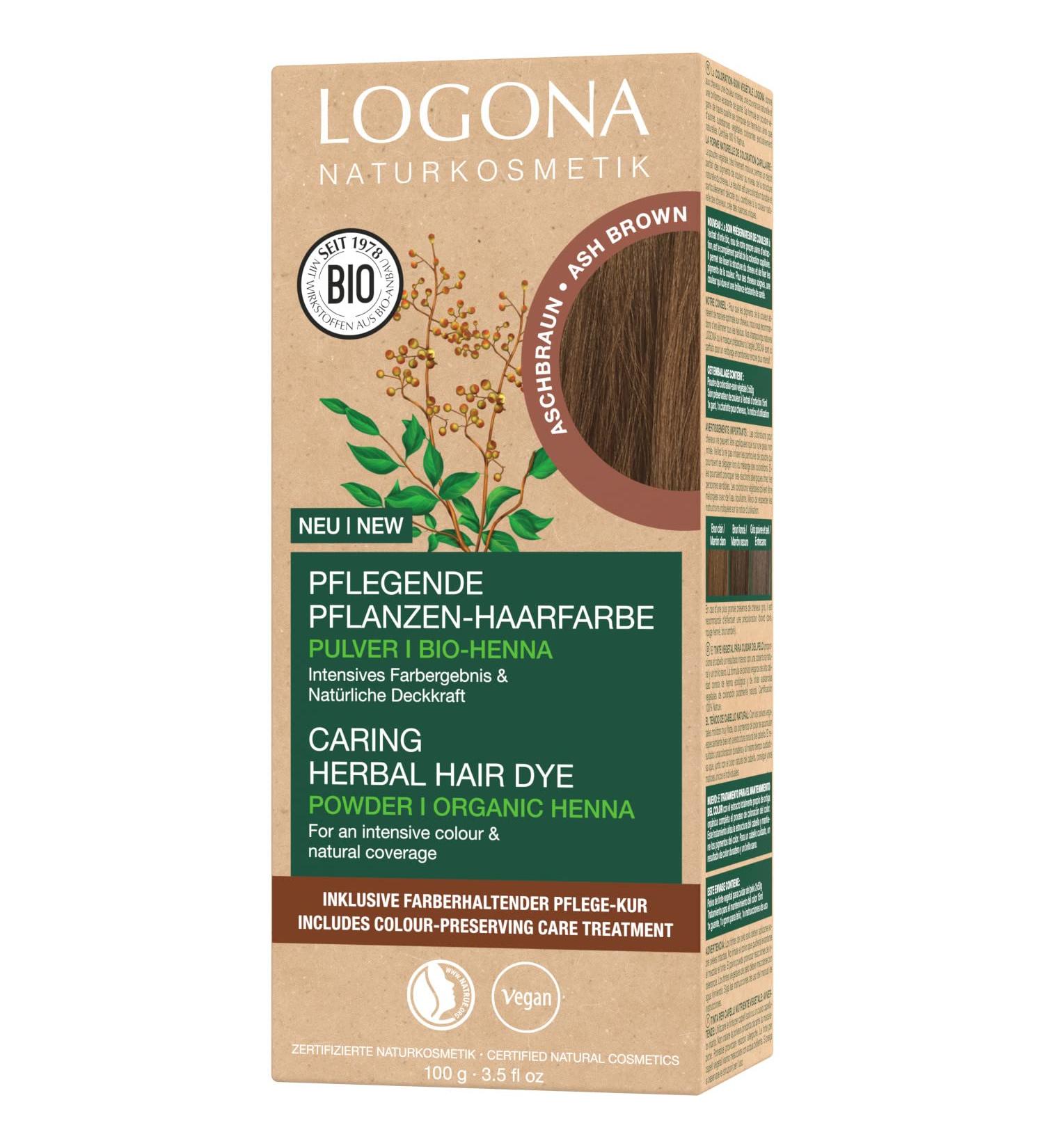 Logona Natural Cosmetics: Vegan Herbal Hair Color Powder with Organic Henna - Ash Brown 100g for Intensive Color & Shine - Buy Online on GoSupps.com