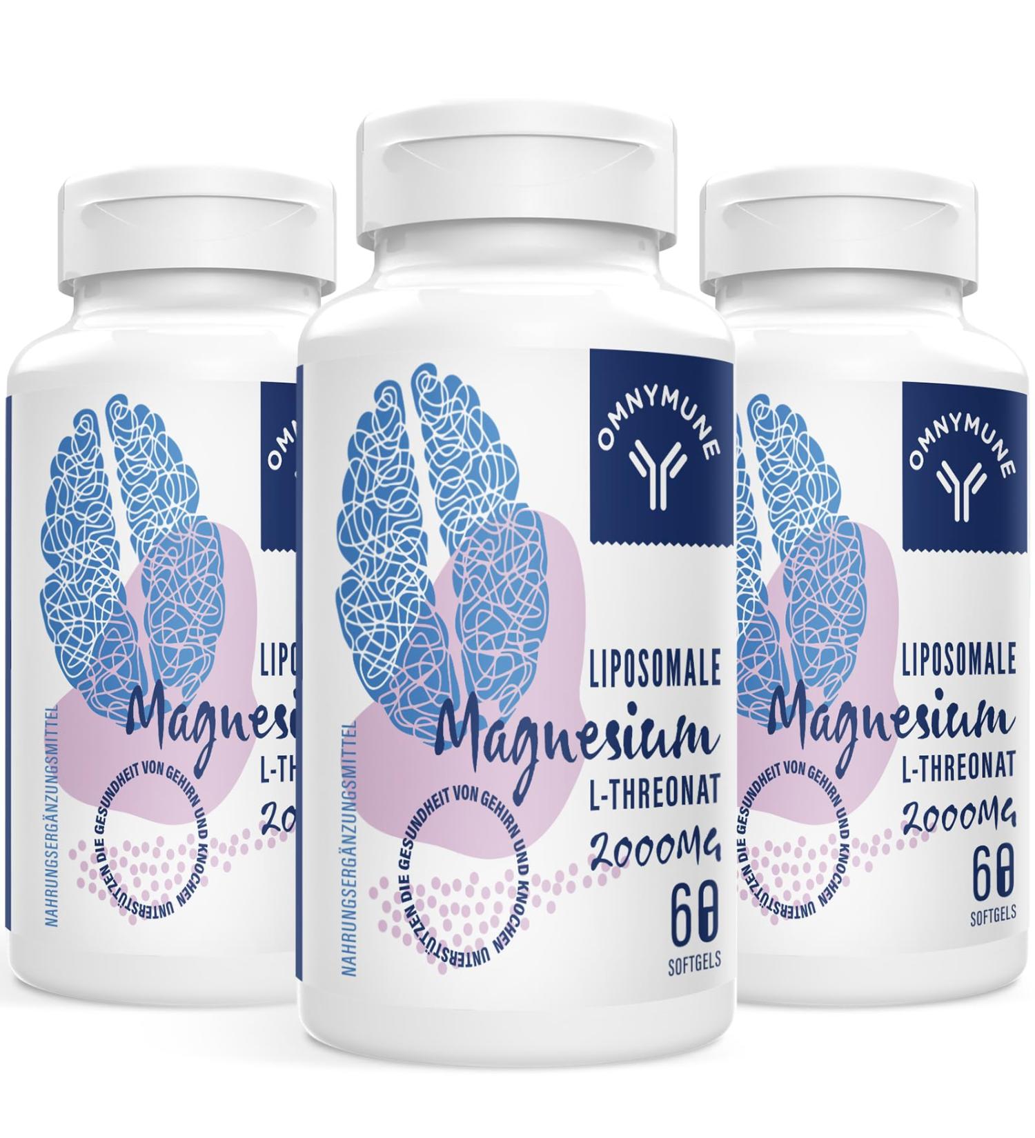Liposomal Magnesium L-Threonate 2000mg | High Strength Supplement with Vitamin D3 & K2 | Non-GMO Gluten-Free | 60 Pieces (3-Pack) - Buy Online on GoSupps.com