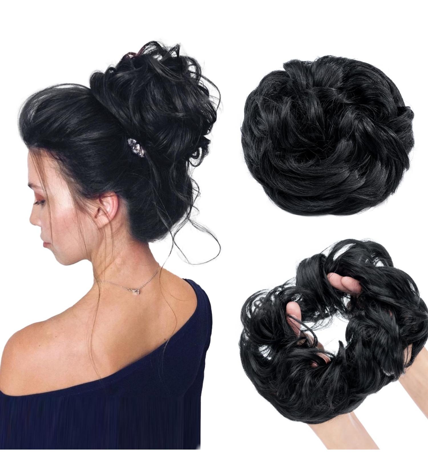 MY-LADY Messy Hair Bun Extension Scrunchie Updo - Wavy Curly Ponytail Chignon Hairpiece 55g Black L - Buy Online on GoSupps.com