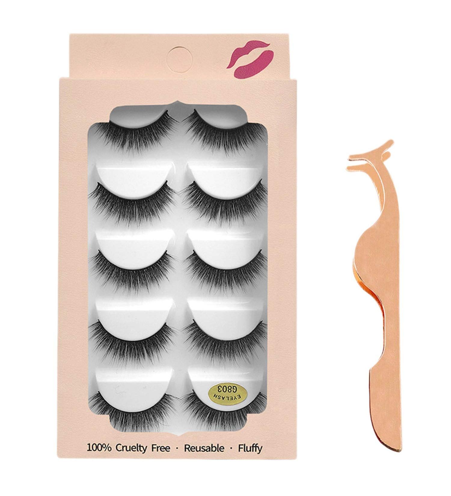 Evenden 3D Faux Eyelashes Handmade Luxurious Volume Natural False Eyelashes 5 Pairs with Tweezers 00 - Buy Online on GoSupps.com