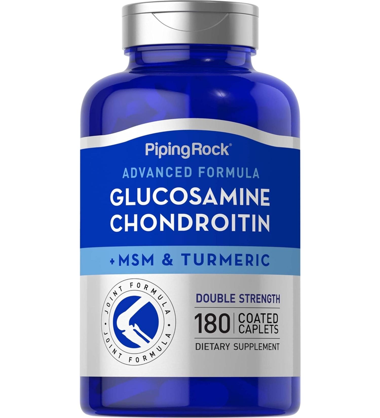 Piping Rock Glucosamine Chondroitin MSM Plus Turmeric | 180 Caplets | Double Strength Formula | Advanced Complex Supplement | Non-GMO Gluten Free - Buy Online on GoSupps.com
