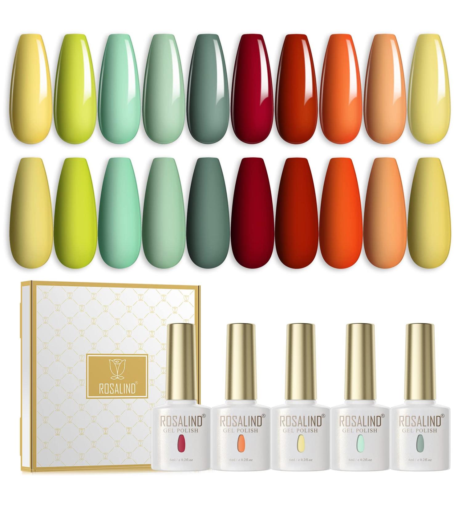 ROSALIND UV Nail Polish Shellac Nail Polish 10 Pieces Colour Nail Gel Red Yellow Green Semi Permanent Nails Shellac Set Salon/Home Nail Polish Kit 6 ml Valentine's Day 05 - Buy Online on GoSupps.com
