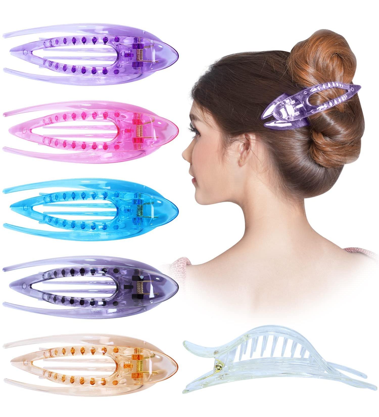 RC Roche 6-Piece French Hair Clips - High-Quality Non-Slip Hair Clamps for Women & Girls - Transparent Multifoliate Design - Buy Online on GoSupps.com