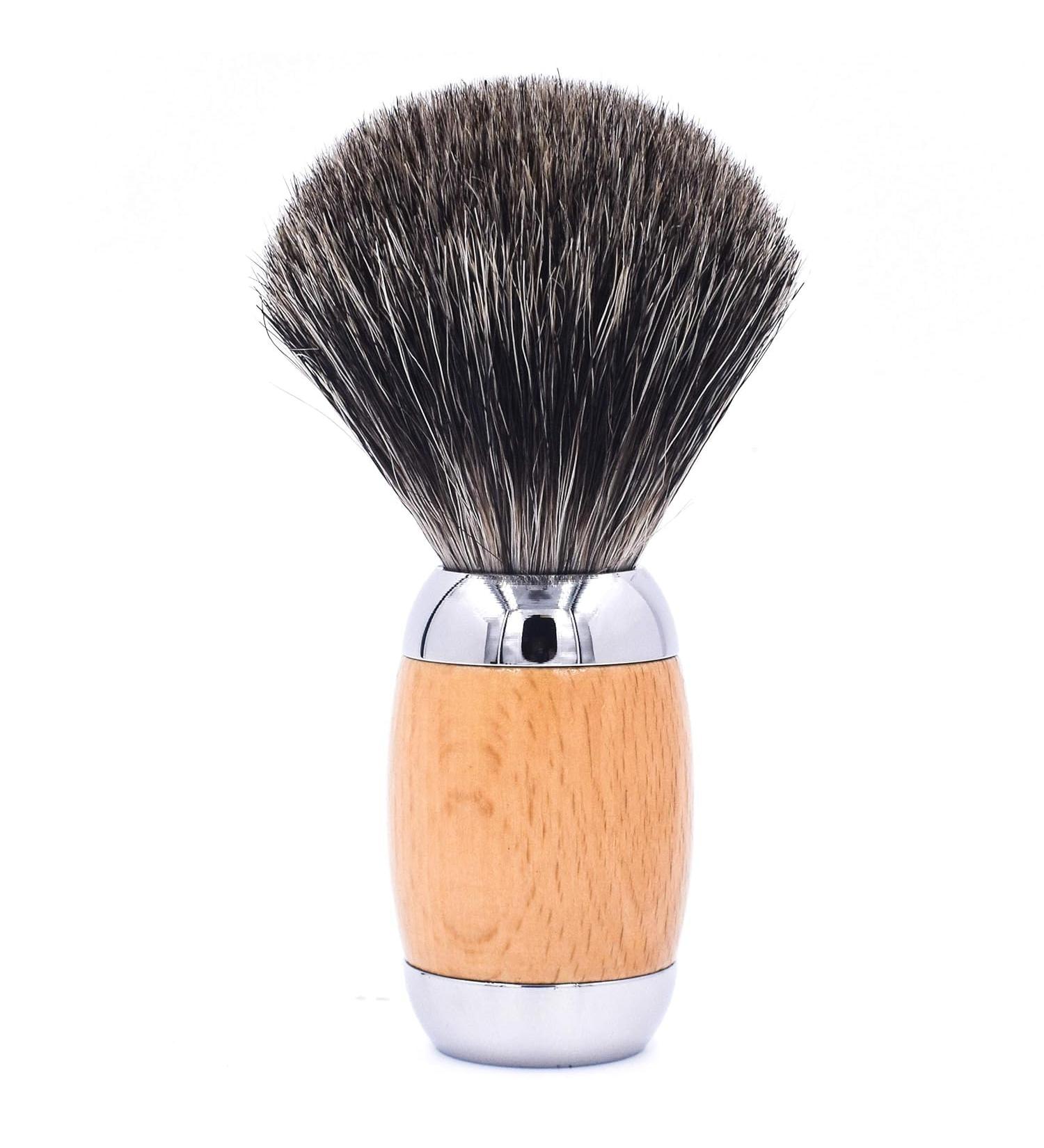 Taconic Shave Extra-Dense 100% Mixed Badger Luxury Shaving Brush with Beechwood Handle & Chrome Stand - Premium Shaving Brush for Men - Buy Online on GoSupps.com