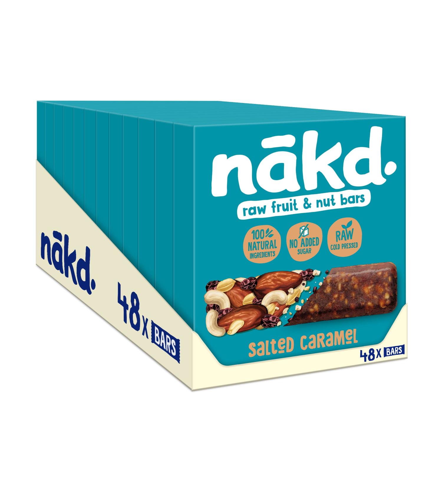 Nakd Salted Caramel Natural Fruit & Nut Bars - Vegan Gluten Free Healthy Snack - 35g x 48 - Buy Online on GoSupps.com
