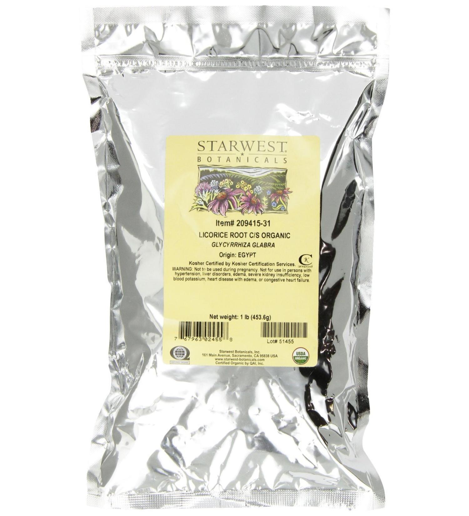 Starwest Botanicals Organic Licorice Root Loose Cut and Sifted, 1 Pound Bulk Bag