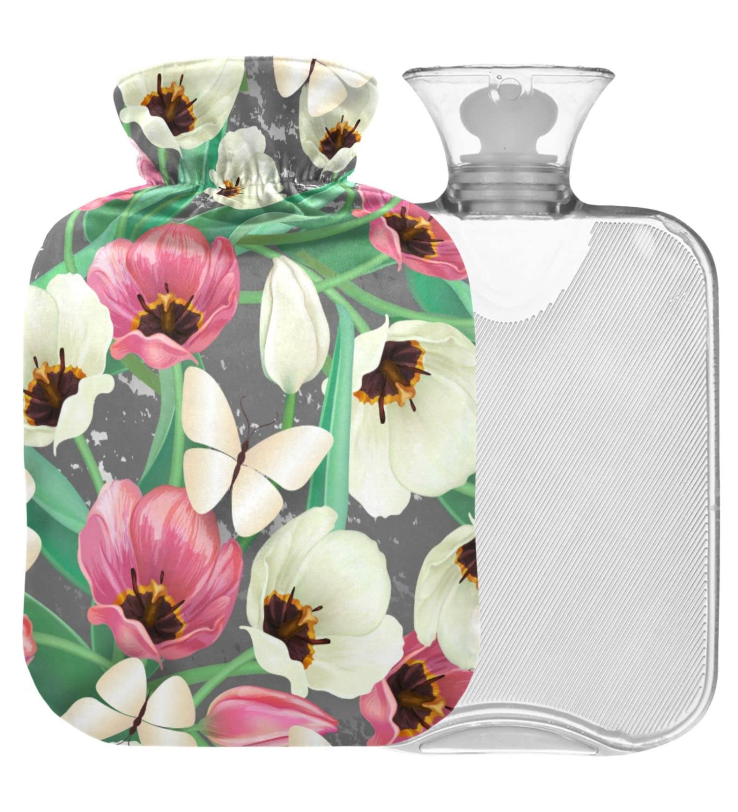 Naanle Tulip Flowers Heat Bottle - 2L Transparent Hot Water Bottle for Warm & Cold Therapy | Large Hot Water Bottle for Pain Relief - Buy Online on GoSupps.com