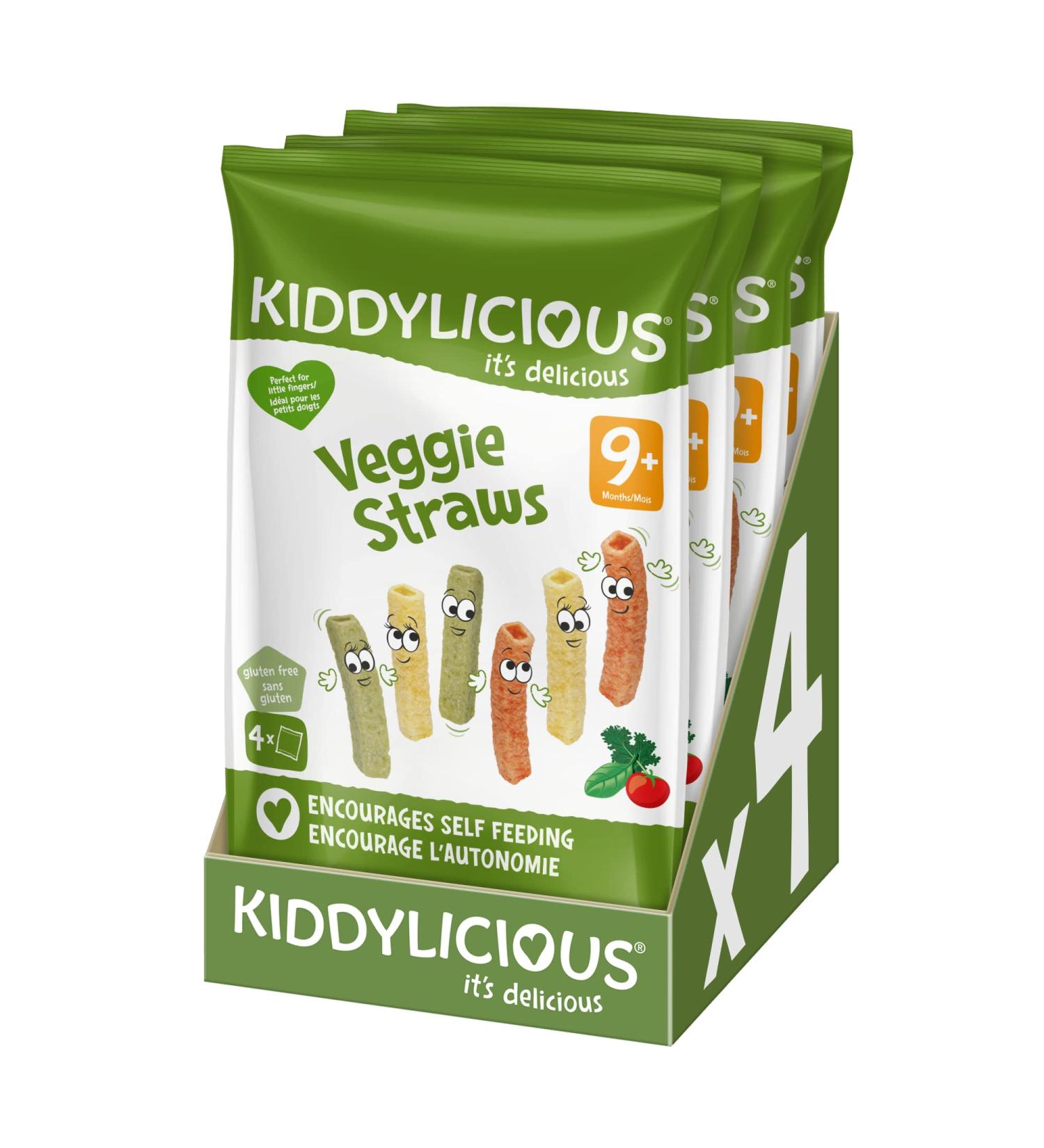 Kiddylicious Veggie Straws Vegetables | From 9 Months | Gluten Free | 4 Packs of 48g (4 x 12g Sachets) | 192g (Packaging May Vary) - Buy Online on GoSupps.com