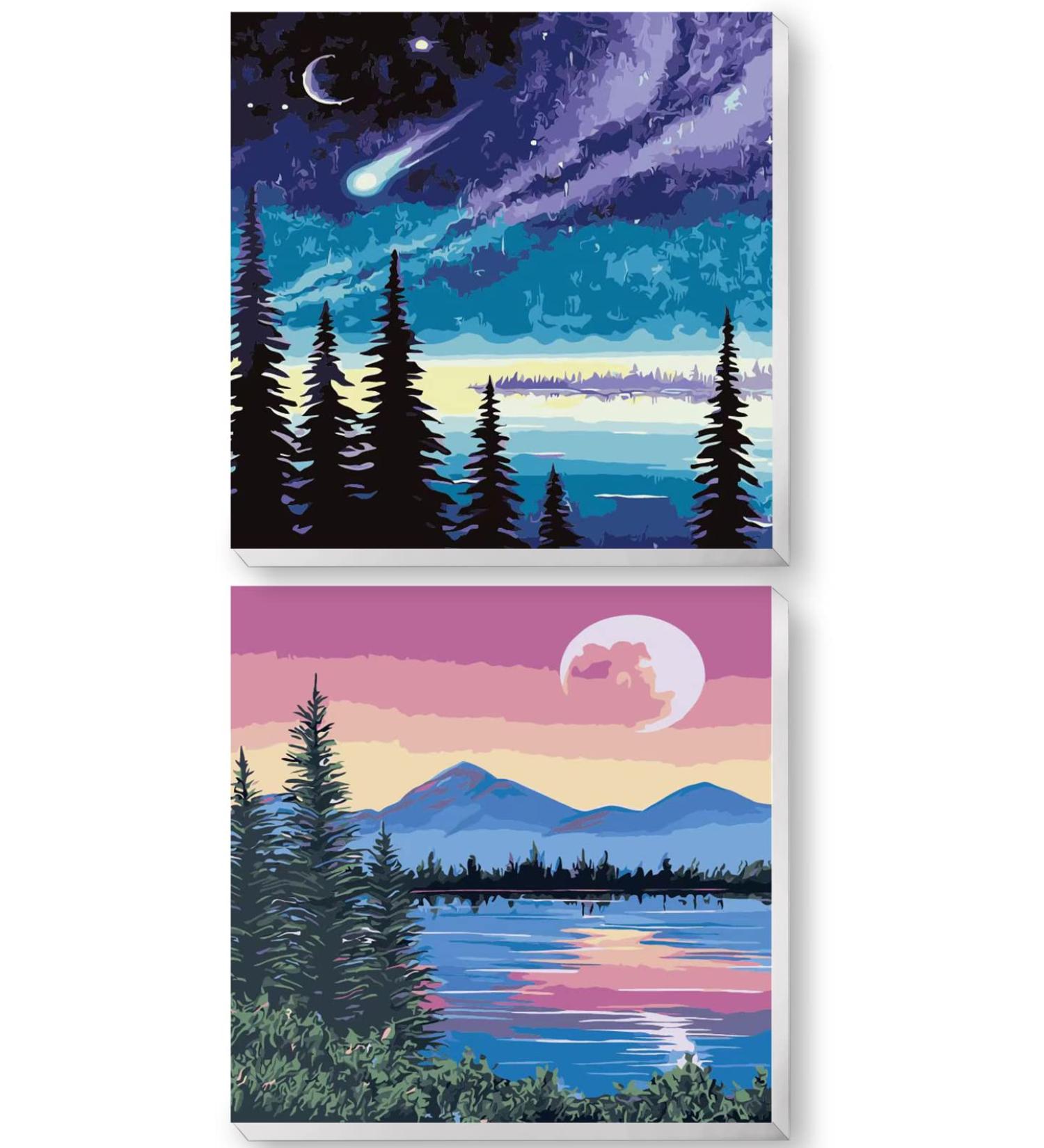 Fycert Framed Paint by Numbers 2 Pack for Adults & Kids - DIY Oil Painting Set - Beginner Friendly - 10x10 Inch - Great Gifts for Men, Women, & Children - Tree & Moon Design - Buy Online on GoSupps.com