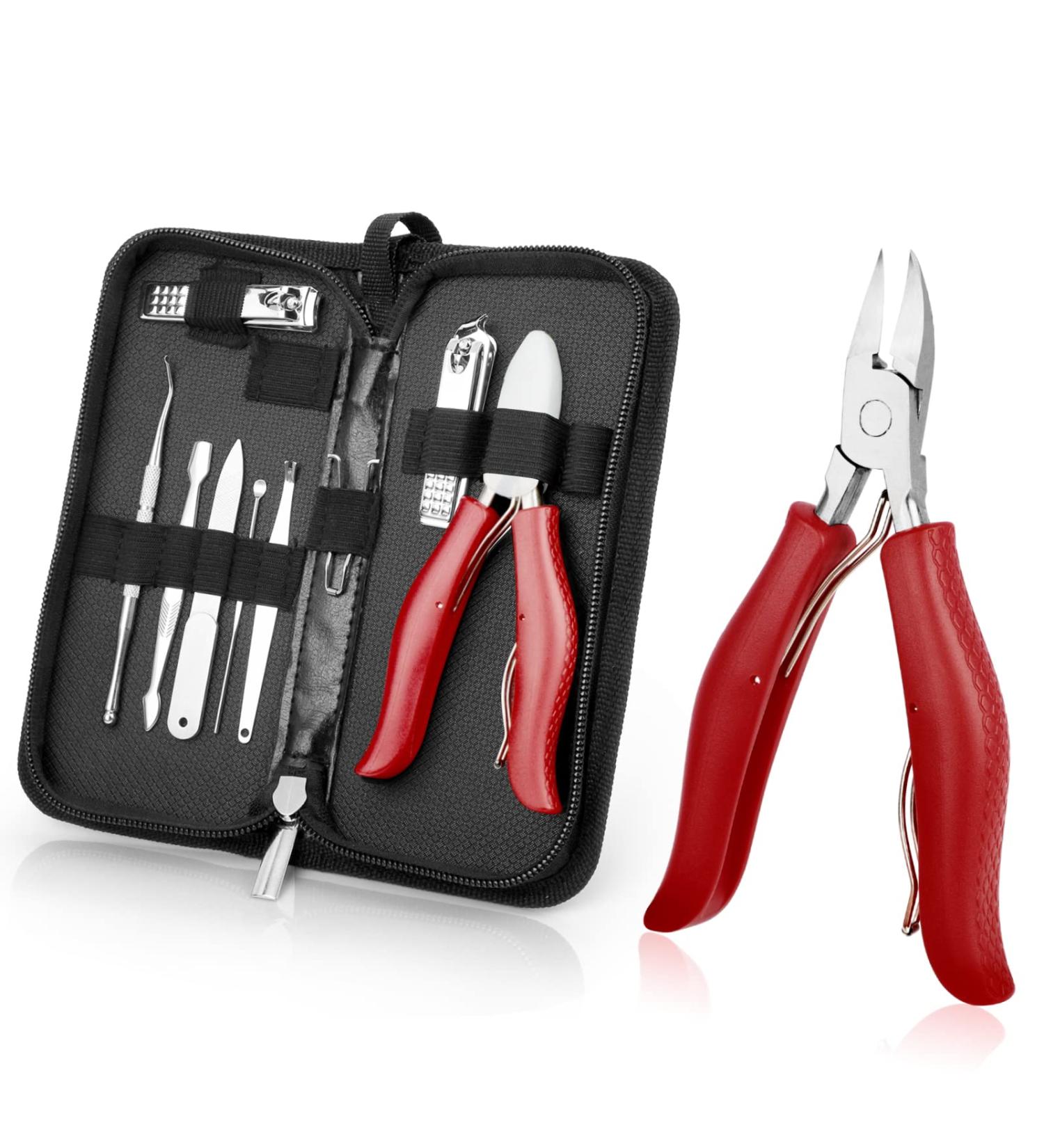 Professional Podiatrist Toenail Clippers for Thick, Ingrown Nails Heavy Duty Red Nail Clipper Kit for Men, Women, Elderly - Toenail Treatment Tools - Buy Online on GoSupps.com