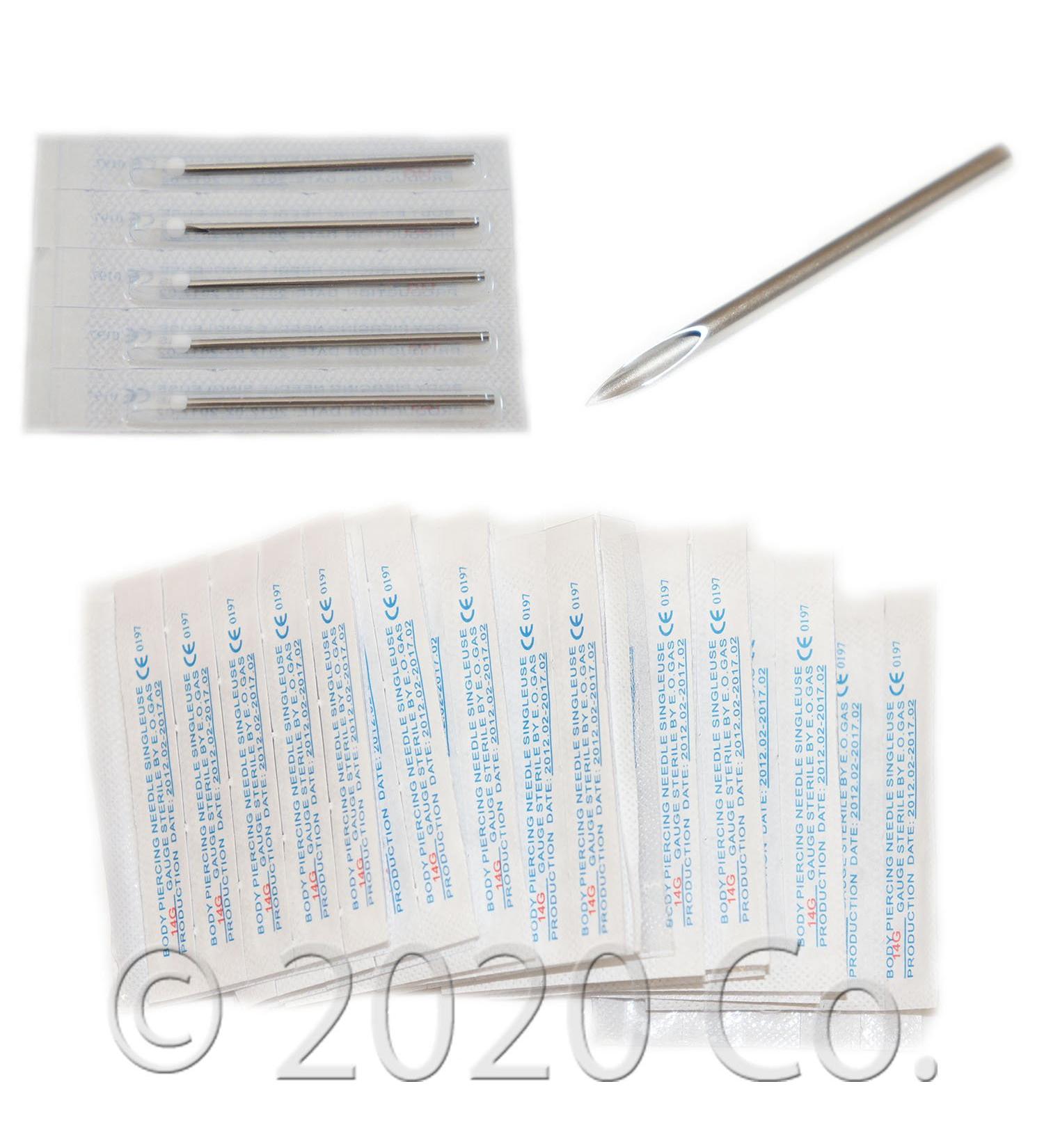 100 Sterile Body Ear Navel Nipple Piercing Needles gauge 14G & 16G
