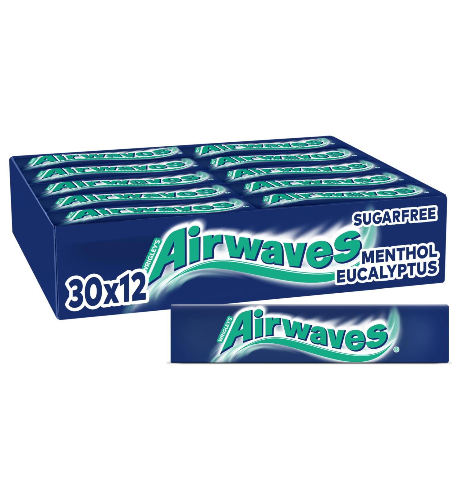 Airwaves Chewing Gum Menthol & Eucalyptus - Sugar-Free American Football Snacks | Fresh Breath | 30 Packs (30 x 12 Dragees) - Buy Online on GoSupps.com