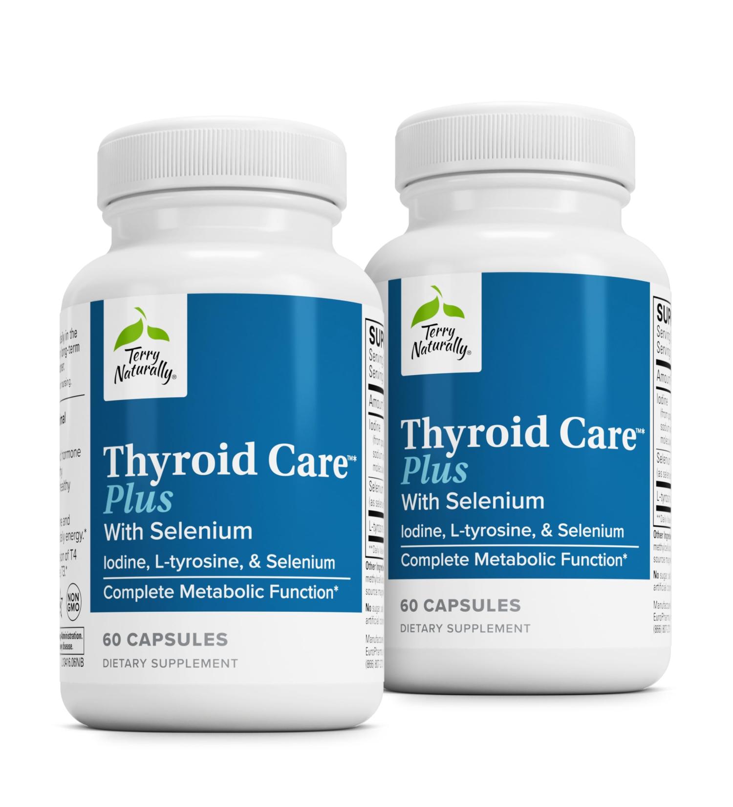 Terry Naturally Thyroid Care Plus - Supplement to Aid Thyroid - Dietary Supplement for Energy & Healthy Hair Support - Supplement with L-Tyrosine & Selenium - 60 Capsules (2 Pack) - Buy Online on GoSupps.com