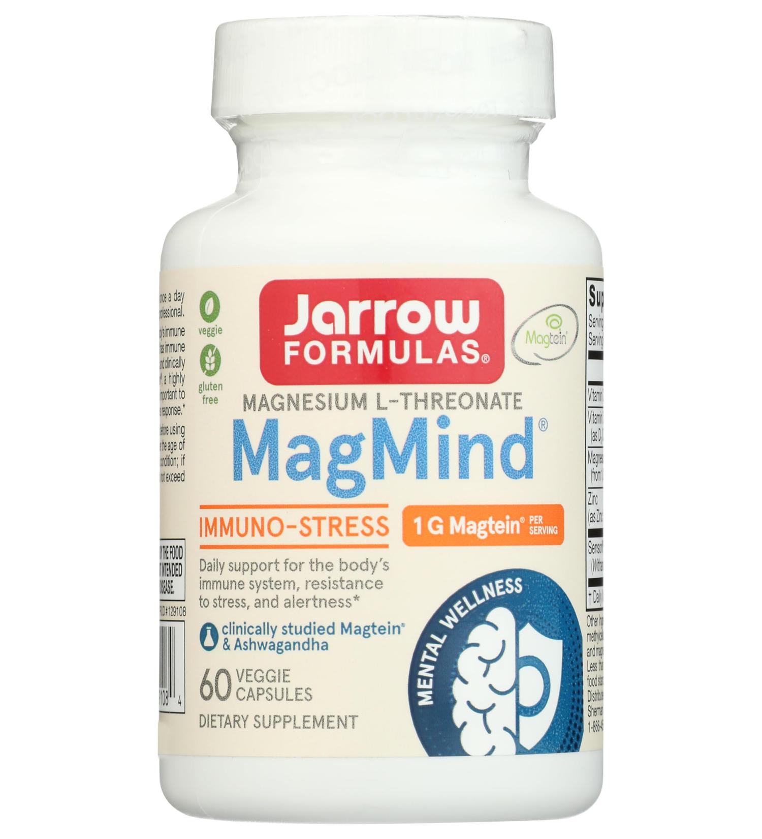 Jarrow Formulas Magnesium L-Threonate MagMind Immuno-Stress Dietary Supplement Featuring Ashwagandha and Immunity Support Vitamins C & D 60 Capsules Up to a 30 Day Supply - Buy Online on GoSupps.com