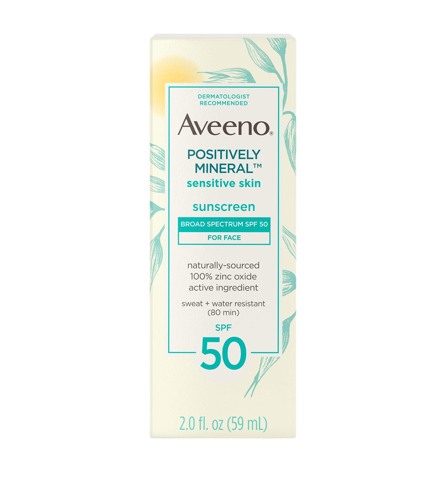 Aveeno Positively Mineral SPF 50 Face Sunscreen, Travel-Size 2 oz (Pack of 2) - Buy Online on GoSupps.com