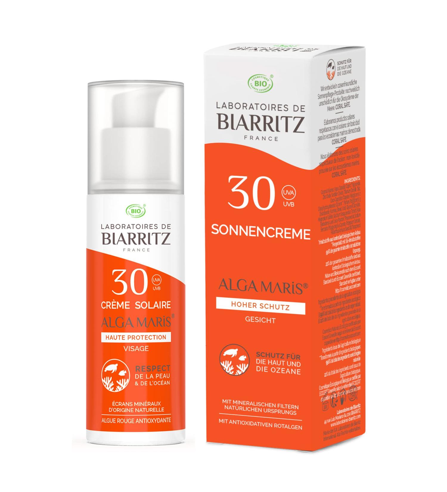 Laboratoires de Biarritz ALGA Maris Bio Sunscreen SPF 30 - Waterproof Moisturizing & Mattifying Face Lotion - 50ml - Made in France - Buy Online on GoSupps.com