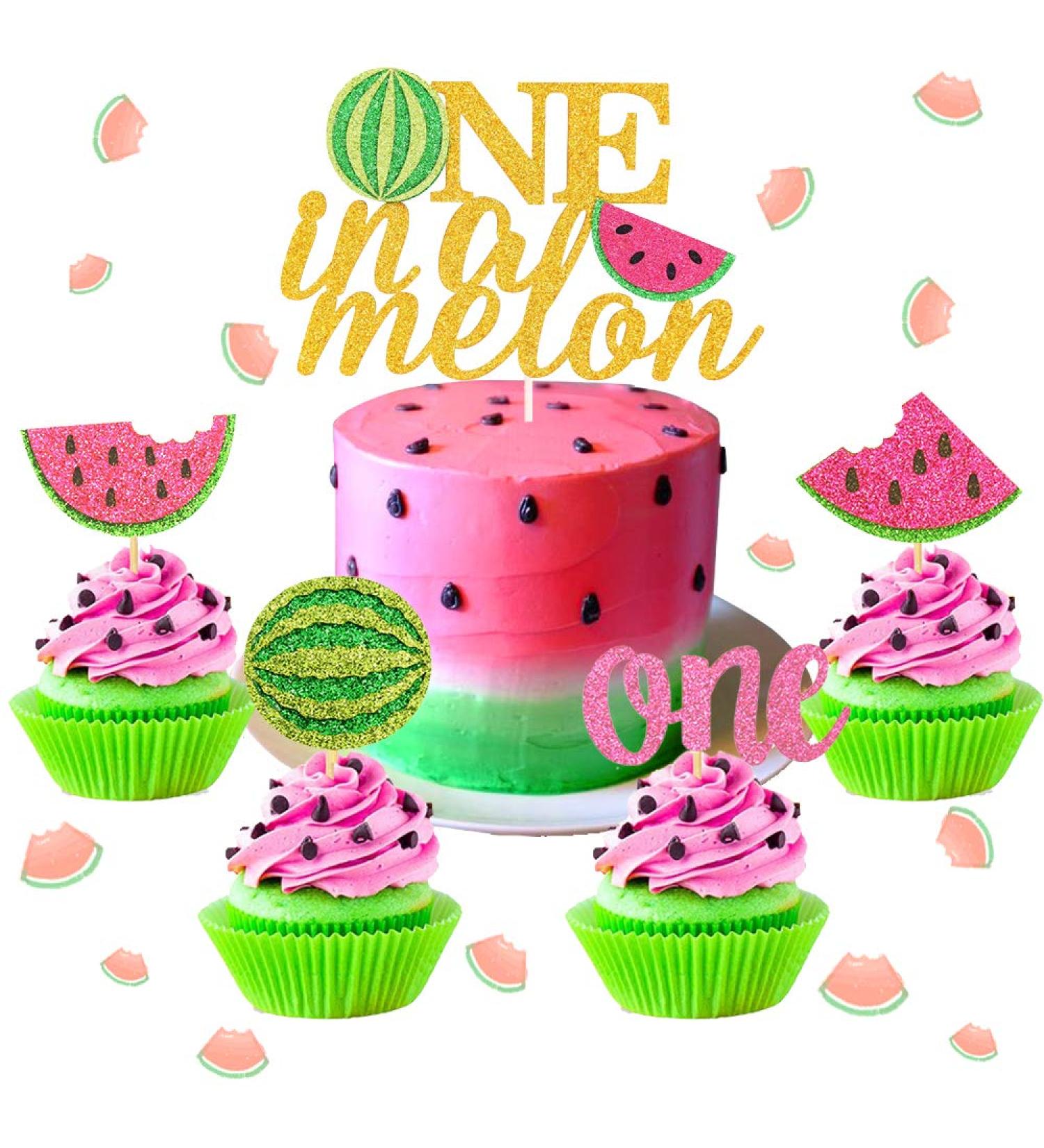 Set of 25 JeVenis Glitter Watermelon Cupcake Topper Watermelon One Cupcake Topper Baby Girl First Birthday Cupcake Topper - Buy Online on GoSupps.com