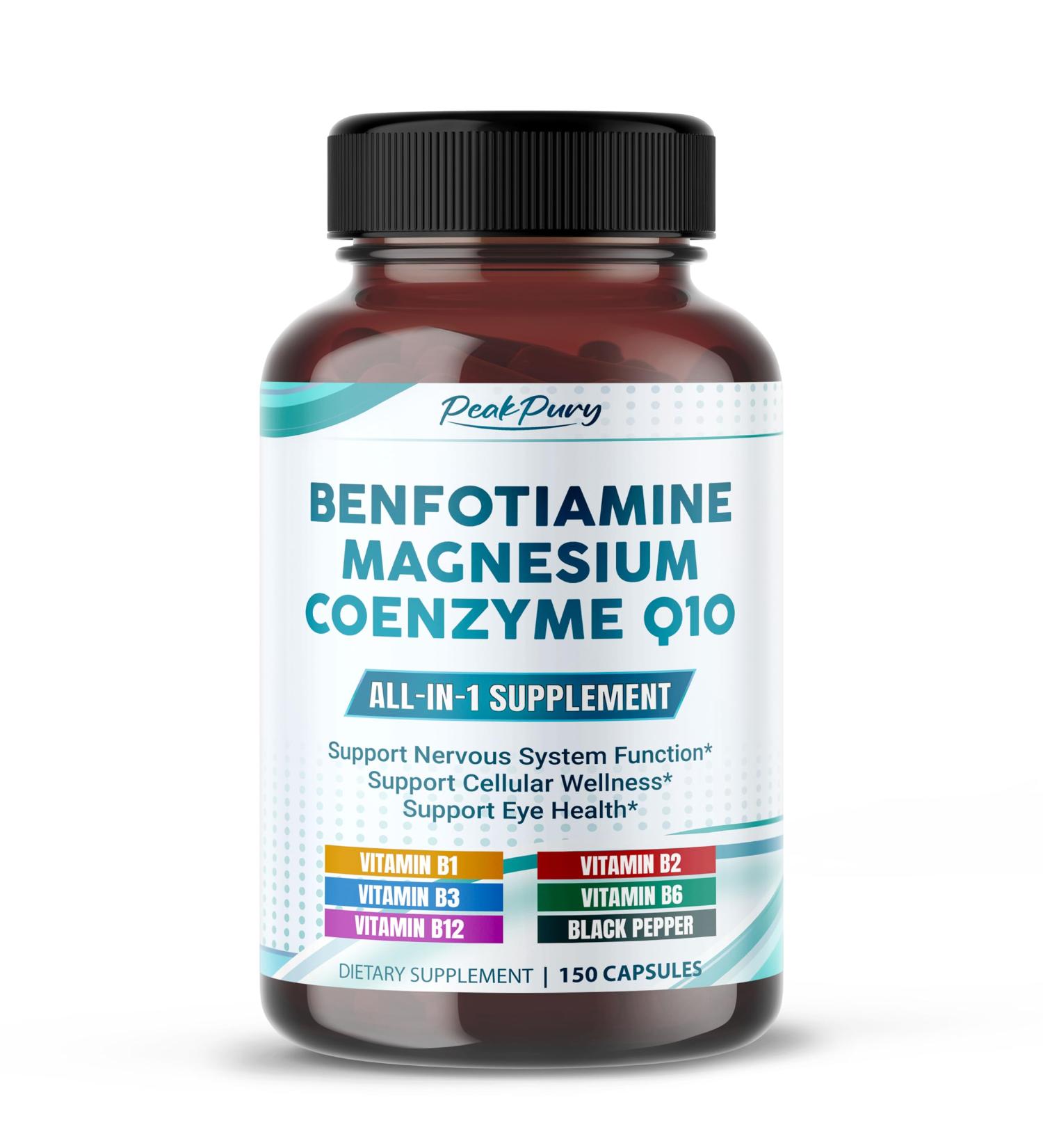 Benfotiamine with Magnesium & Coenzyme Q10 - Supports Nerve Health Cellular Wellness & Eye Health - 150 Capsules 150 count (pack of 1) - Buy Online on GoSupps.com