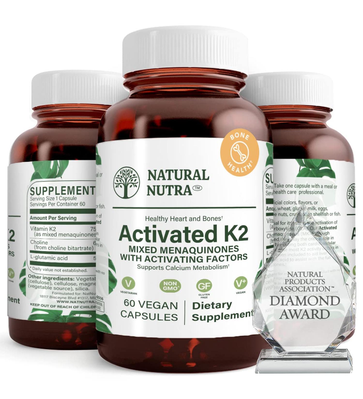 Natural Nutra Full Spectrum Vitamin K2 Supplement Support Cardiovascular Health Liver Function Metabolic Health Heart Health Help Promotes Bone & Dental Health 75 mcg 60 Capsules (Pack of 3) 180 Count (Pack of 1) - Buy Online on GoSupps.com
