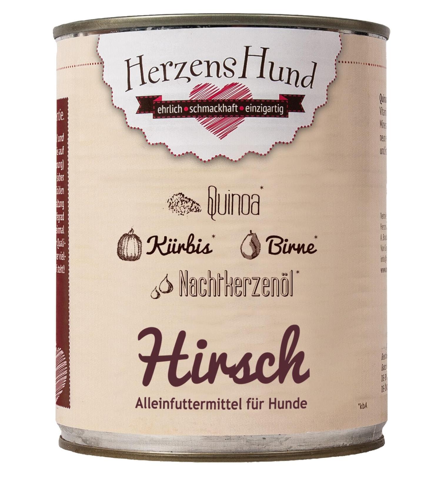 Herzens-Hund HerzensDog Deer with Organic Quinoa Organic Pumpkin Organic Pear Organic Evening Primrose Oil Gluten Free 6x800g
