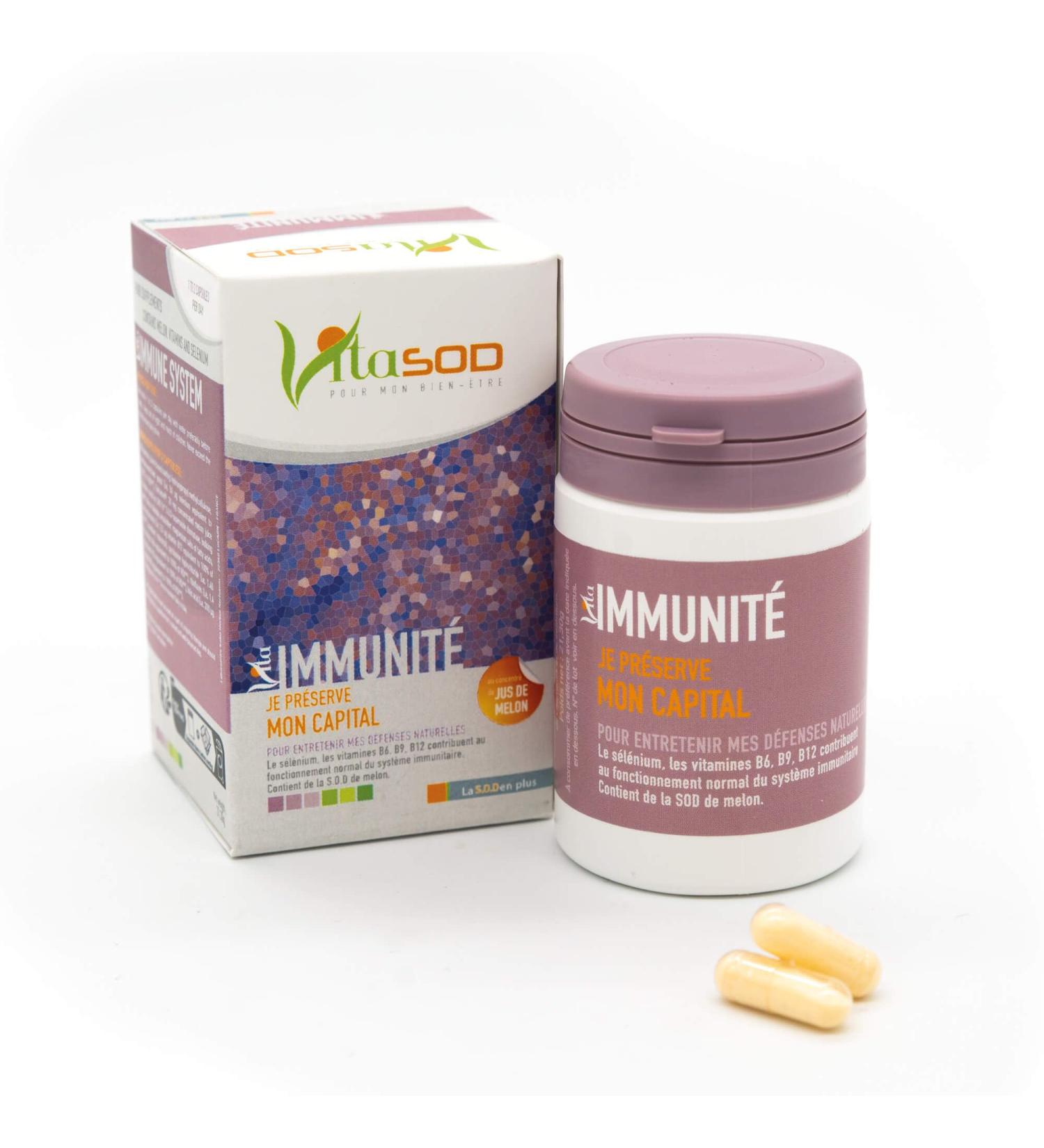 Vita IMMUNIT SOD de melon Compl ment alimentaire pour nos d fenses immunitaires agressions hiver pollen soleil stress oxydatif Vit B2 B6 B9 B12 Levure de S l nium - Buy Online on GoSupps.com