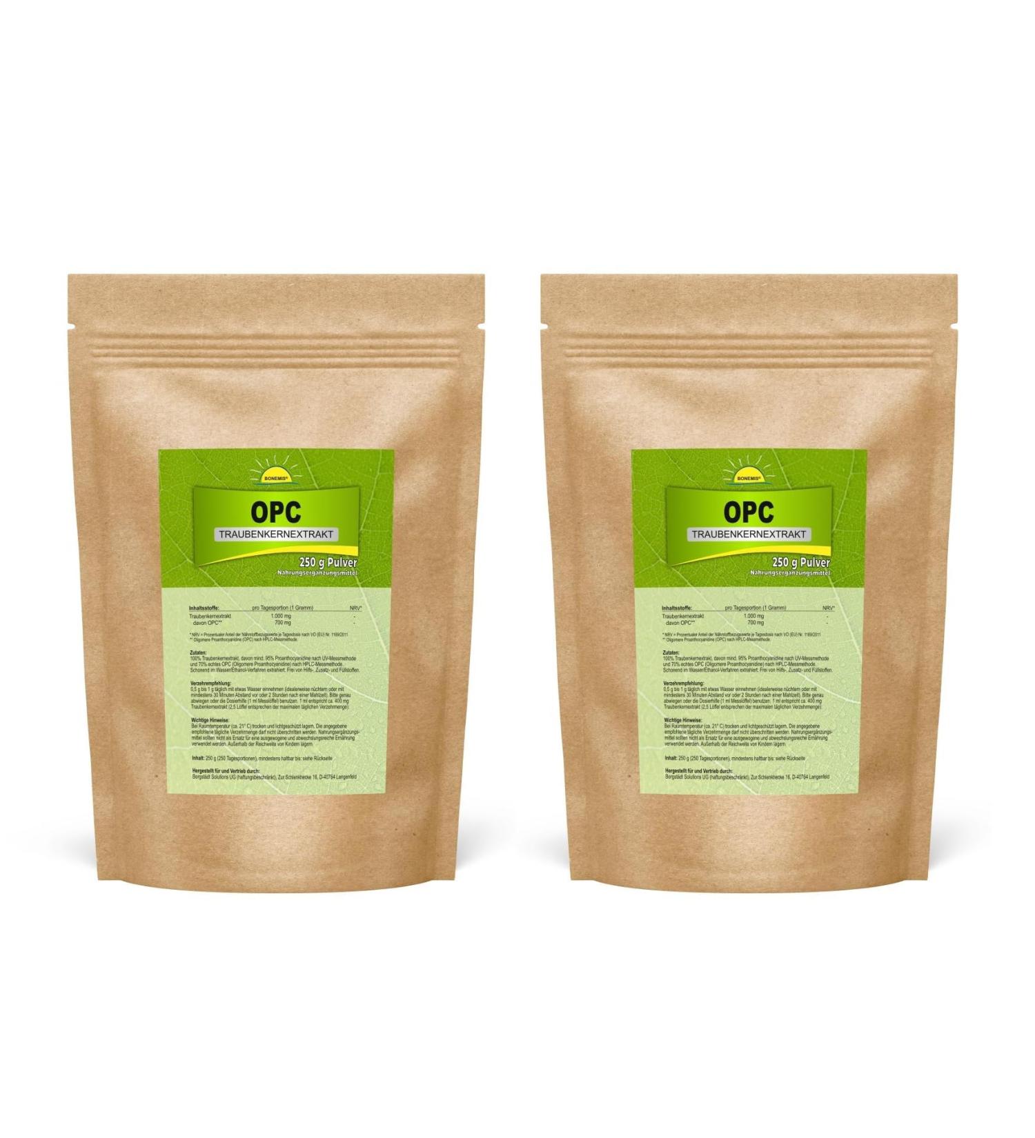 Premium OPC Grape Seed Extract Powder 95% - 500g (2x250g) | Bonemis - High Antioxidant Health Supplement - Buy Online on GoSupps.com