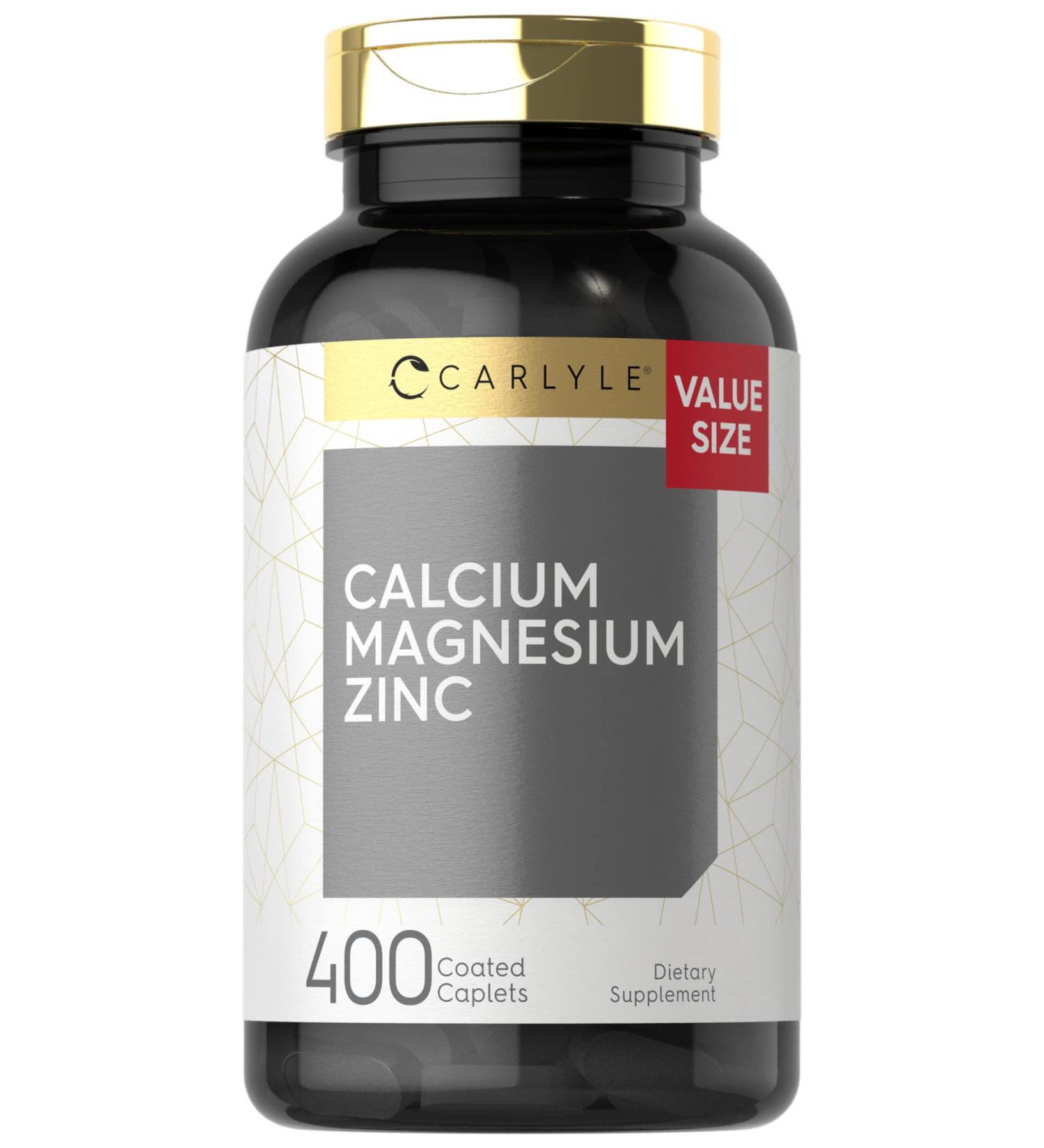 Carlyle Calcium Magnesium Zinc 400 Caplets - Vegetarian Non-GMO Gluten Free Supplement - Buy Online on GoSupps.com