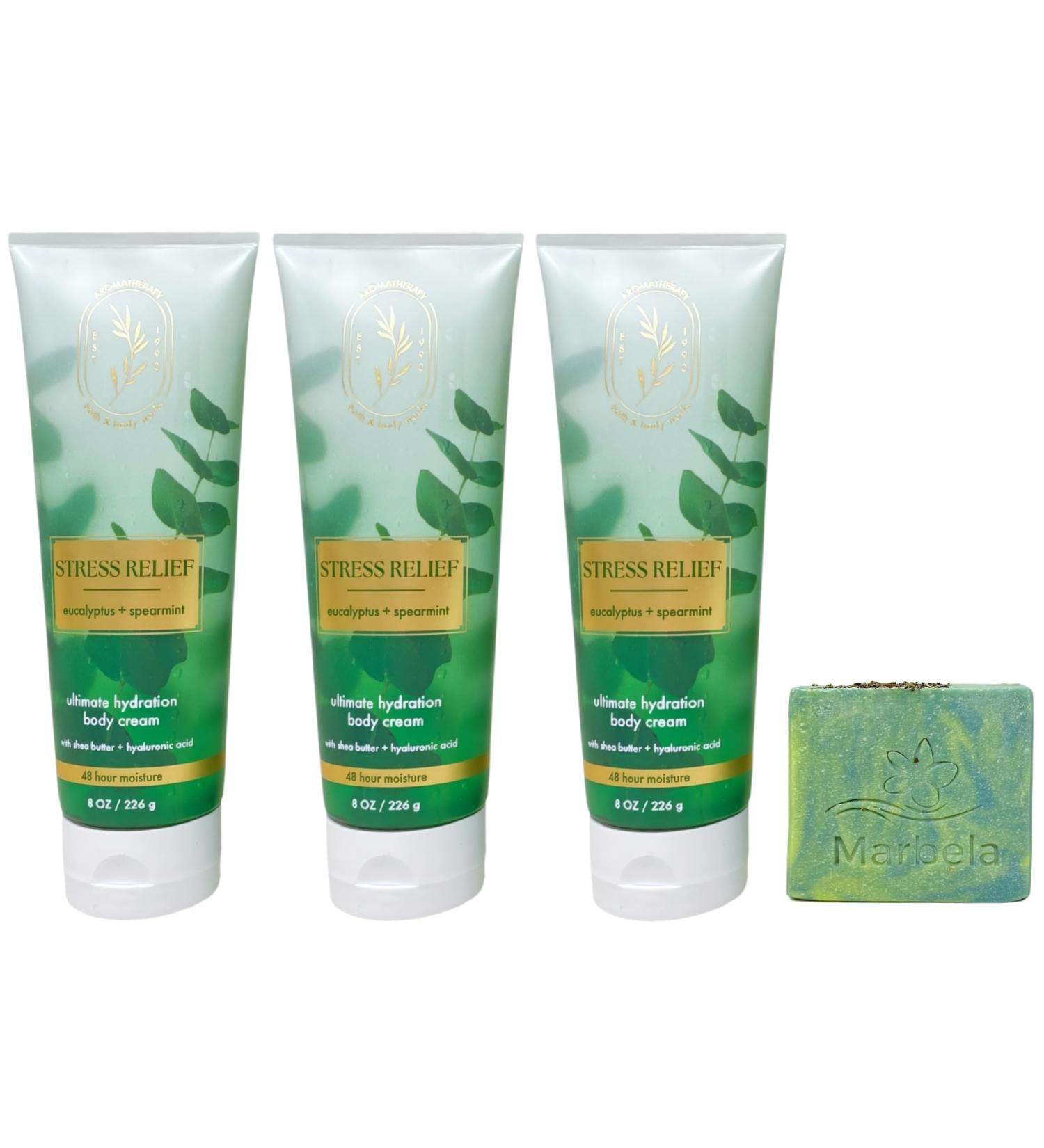 Bath & Body Works Aromatherapy Stress Relief Eucalyptus Spearmint - 3 Ultimate Hydration Body Cream - with a Fresh Forest Bar Soap - Buy Online on GoSupps.com