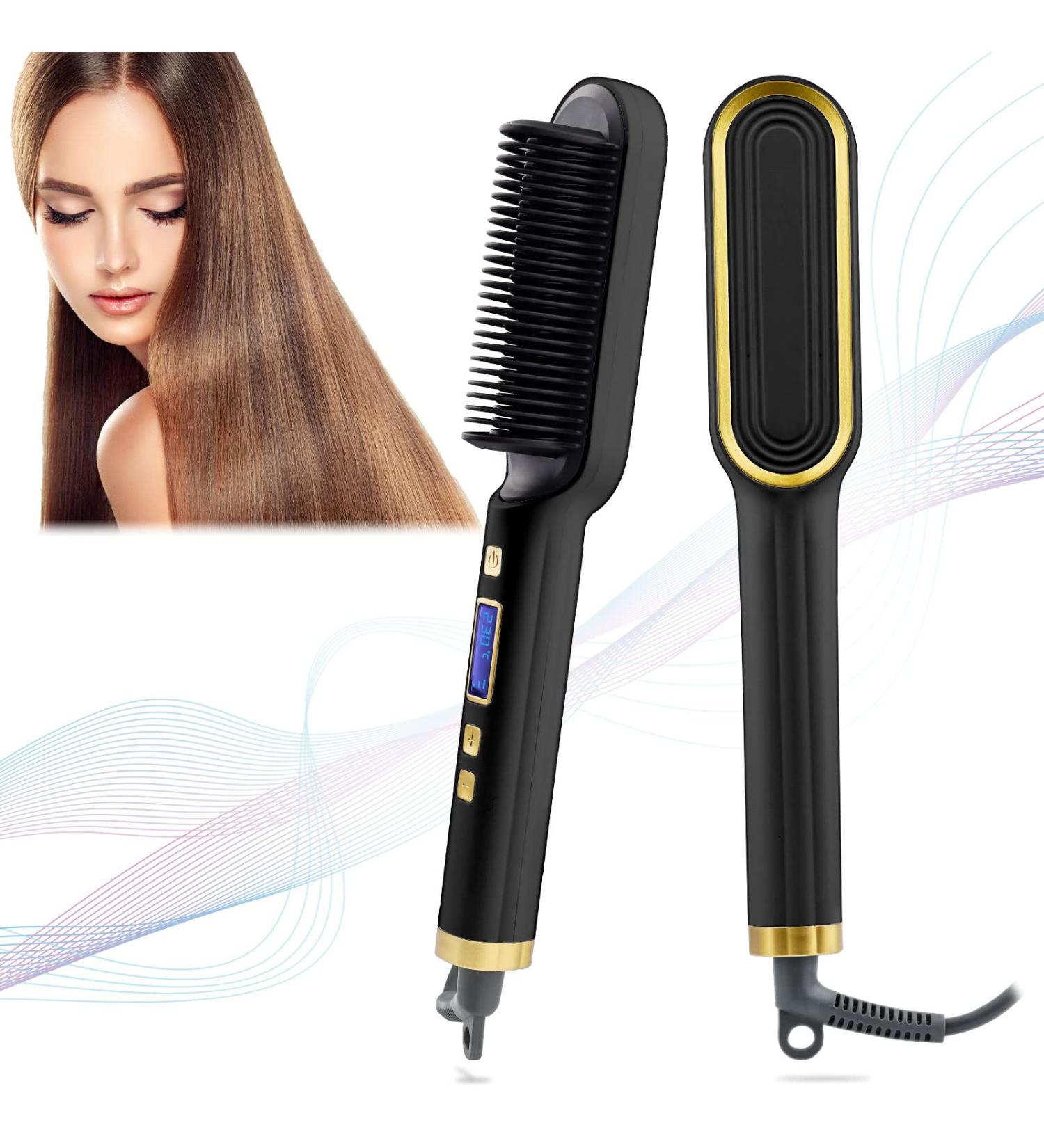 Ionic Hair Straightener Brush - Fast Heating, Adjustable Temperature - Women's Gifts - Hair Styler Tool - Black - Buy Online on GoSupps.com