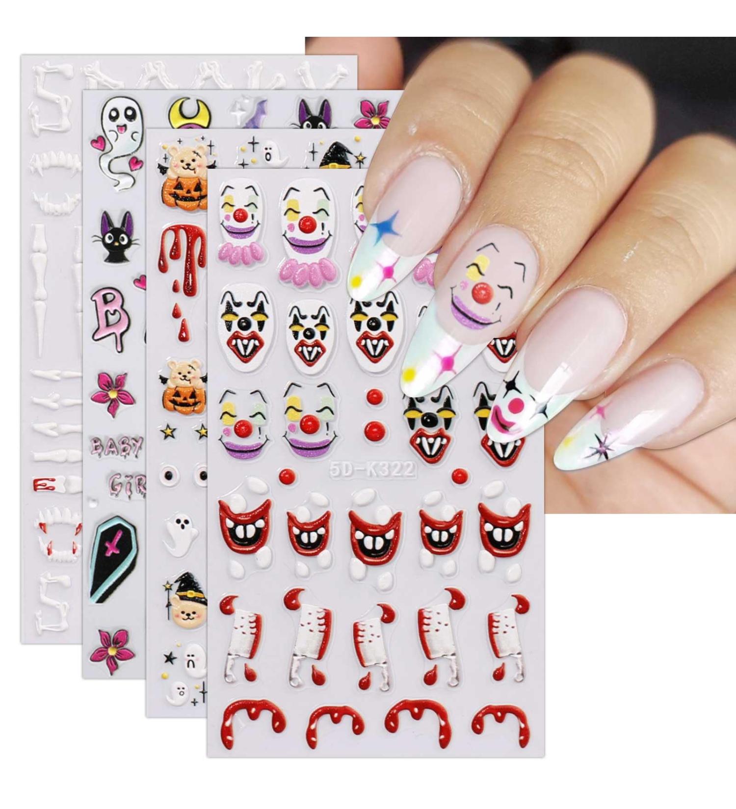 JMEOWIO 3D Embossed Halloween Nail Art Stickers Decals Self-Adhesive 5D Cute Ghost Pumpkin Star Nail Supplies Nail Art Design Decoration Accessories 4 Sheets - Buy Online on GoSupps.com