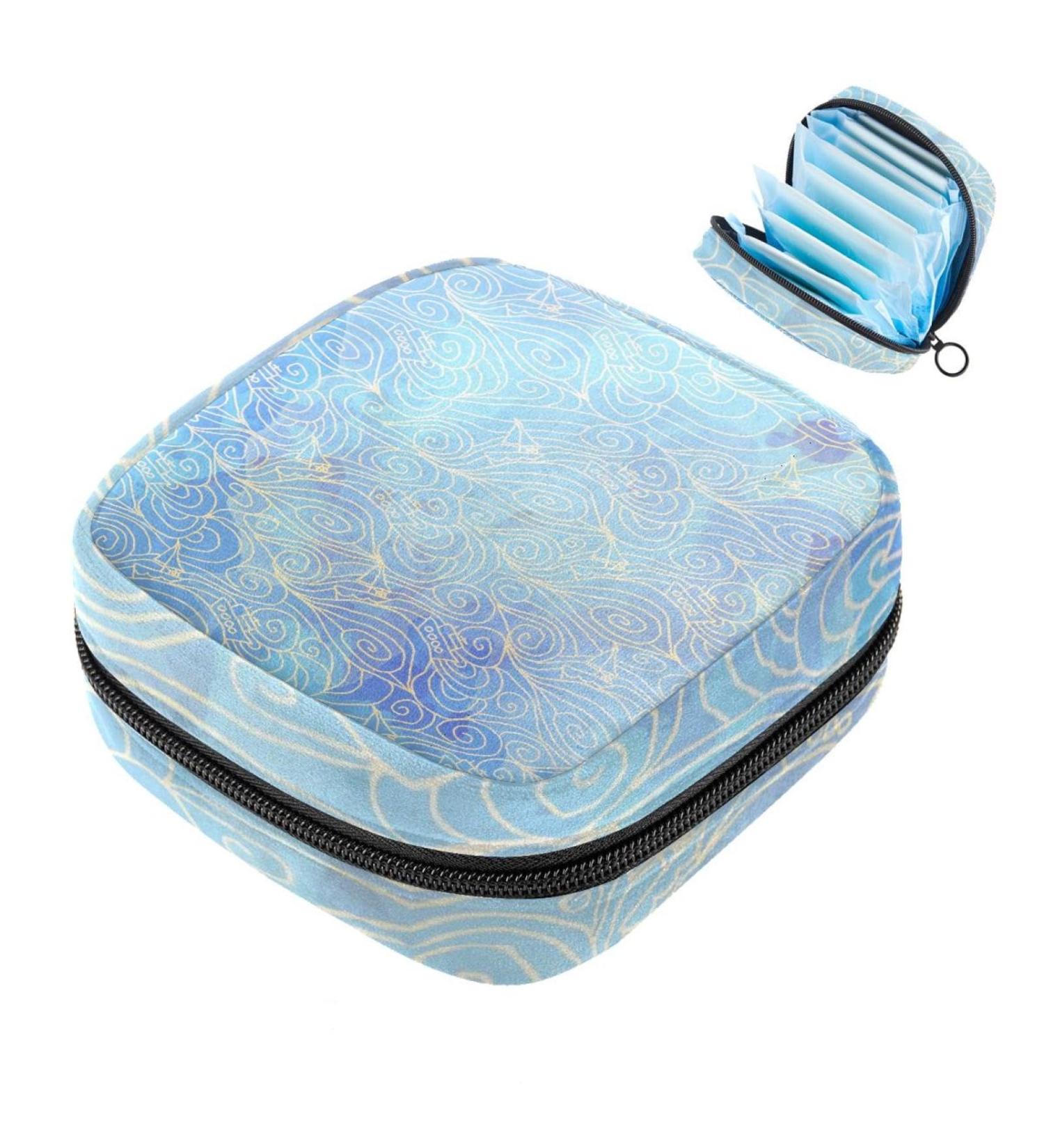 MUOOUM Tie Dye Wave Ship Pattern Sanitary Napkin Storage Bag - Portable Period Pouch for Women, Girls, Menstrual Cup Holder - Multi-colored - Buy Online on GoSupps.com