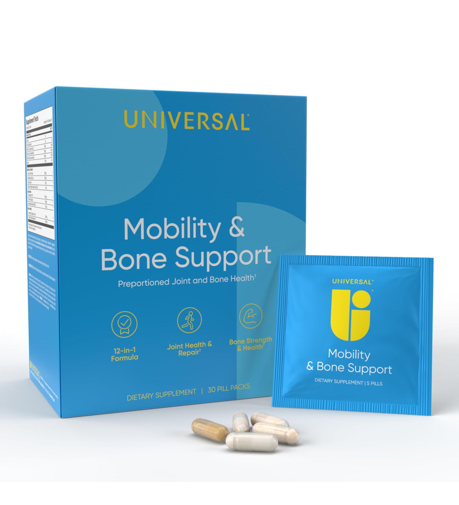 Mobility & Bone Support Daily Multivitamin - 12-in-1 Bone, Knee, Cartilage, Ligament, Joint Supplement for Women and Men, Collagen, Turmeric, Glucosamine Chondroitin MSM Capsules - 30 Vitamin Packs - Buy Online on GoSupps.com