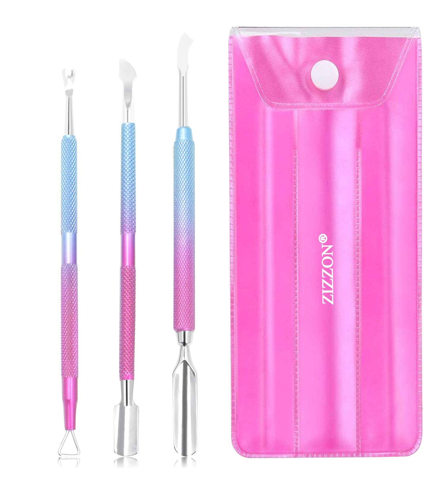 ZIZZON Stainless Steel Cuticle Pusher and Peeler Set - 3 Pack (Blue-purple) - Buy Online on GoSupps.com