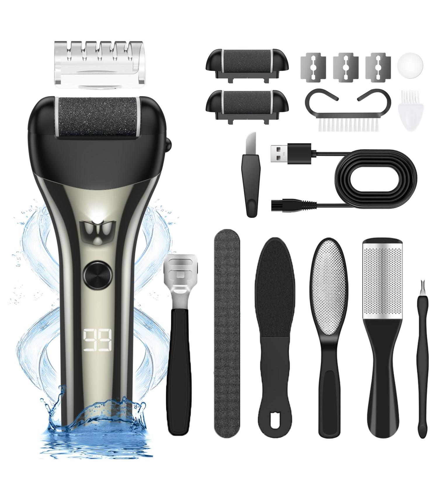 Electric Foot Callus Remover Set - 10-Piece Waterproof Rechargeable Kit for Smooth Feet | Digital Display & Effective Dead Skin Removal - Buy Online on GoSupps.com