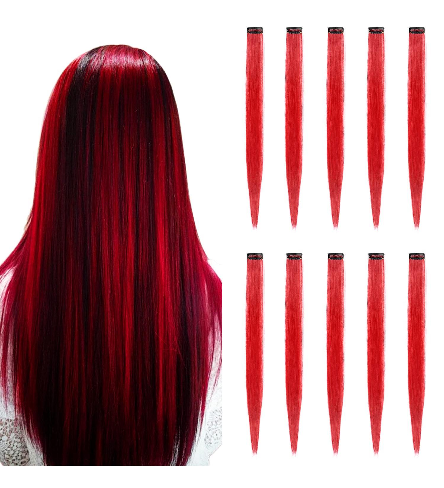 TOFAFA 22 Colored Hair Extensions - Party Highlights Clip in Synthetic Hair (10 PCS Red) - Buy Online on GoSupps.com