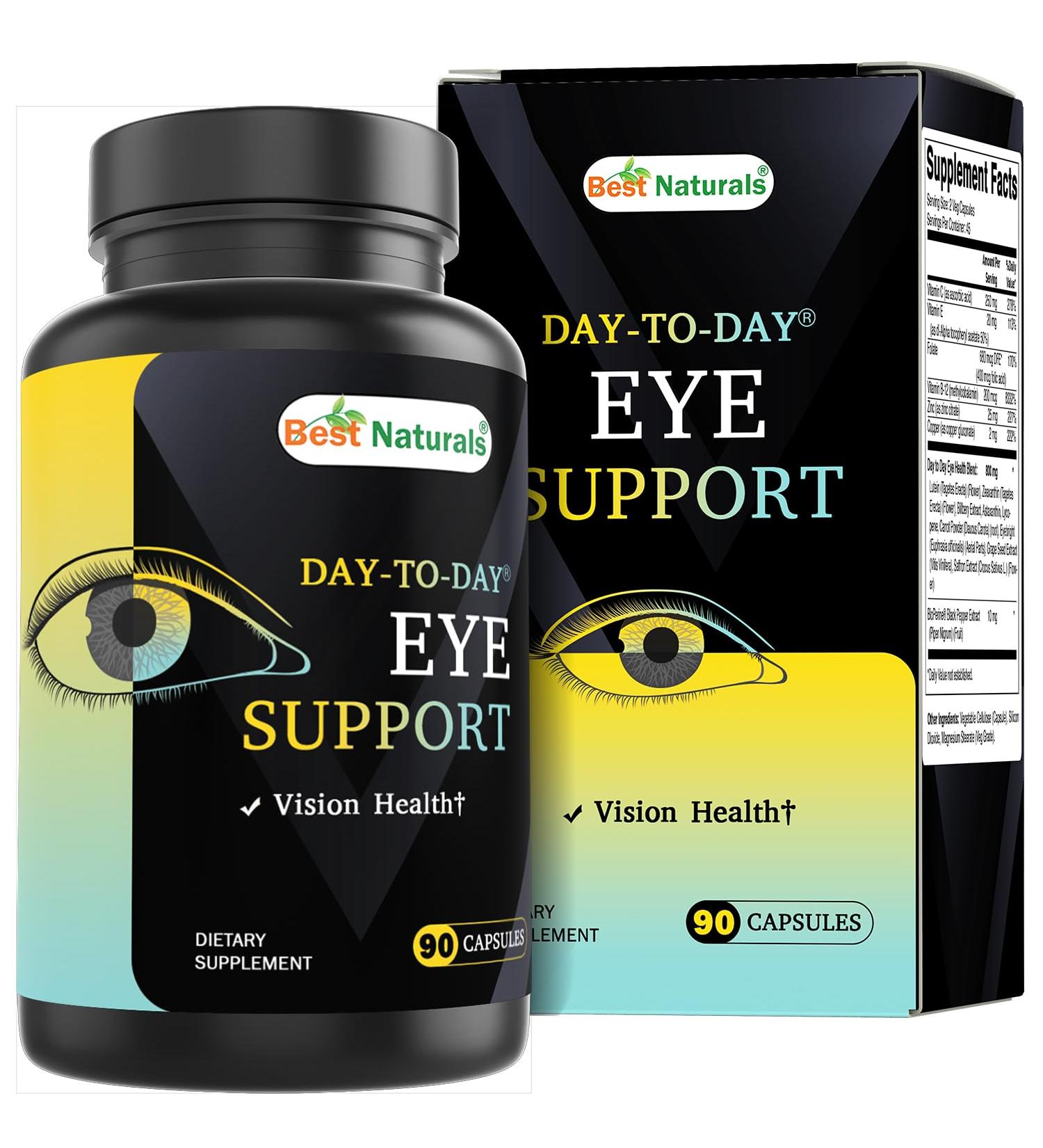 Best Naturals Day-to-Day Eye Support with Lutein Zeaxanthin Bilberry Extract Astaxanthin Lycopene Carrot Powder 90 Veg Capsules - Buy Online on GoSupps.com