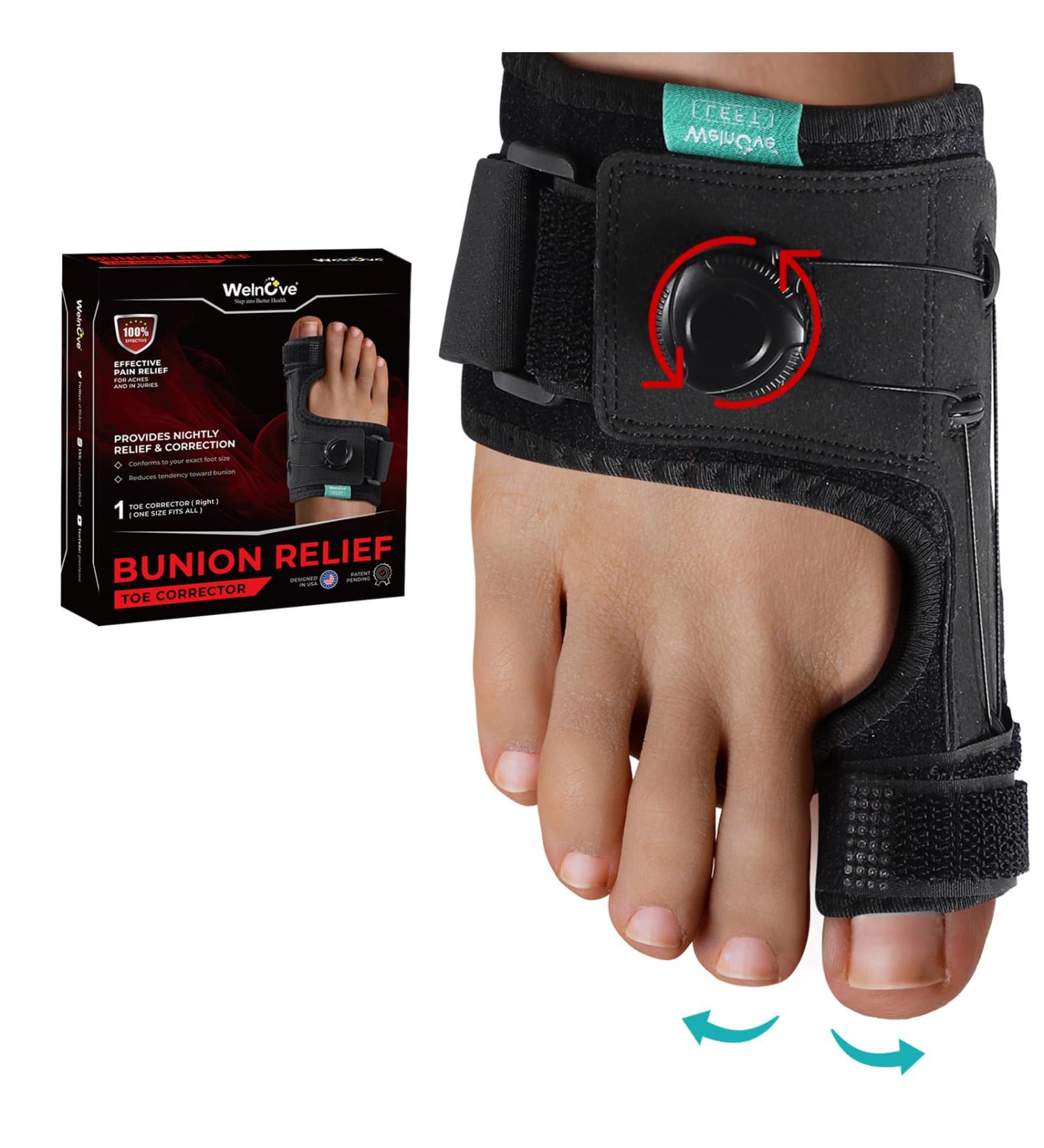 Welnove Bunion Corrector for Women - Adjustable Orthopedic Big Toe Splint & Brace | Effective Bunion Relief for Right Feet (Black - Buy Online on GoSupps.com