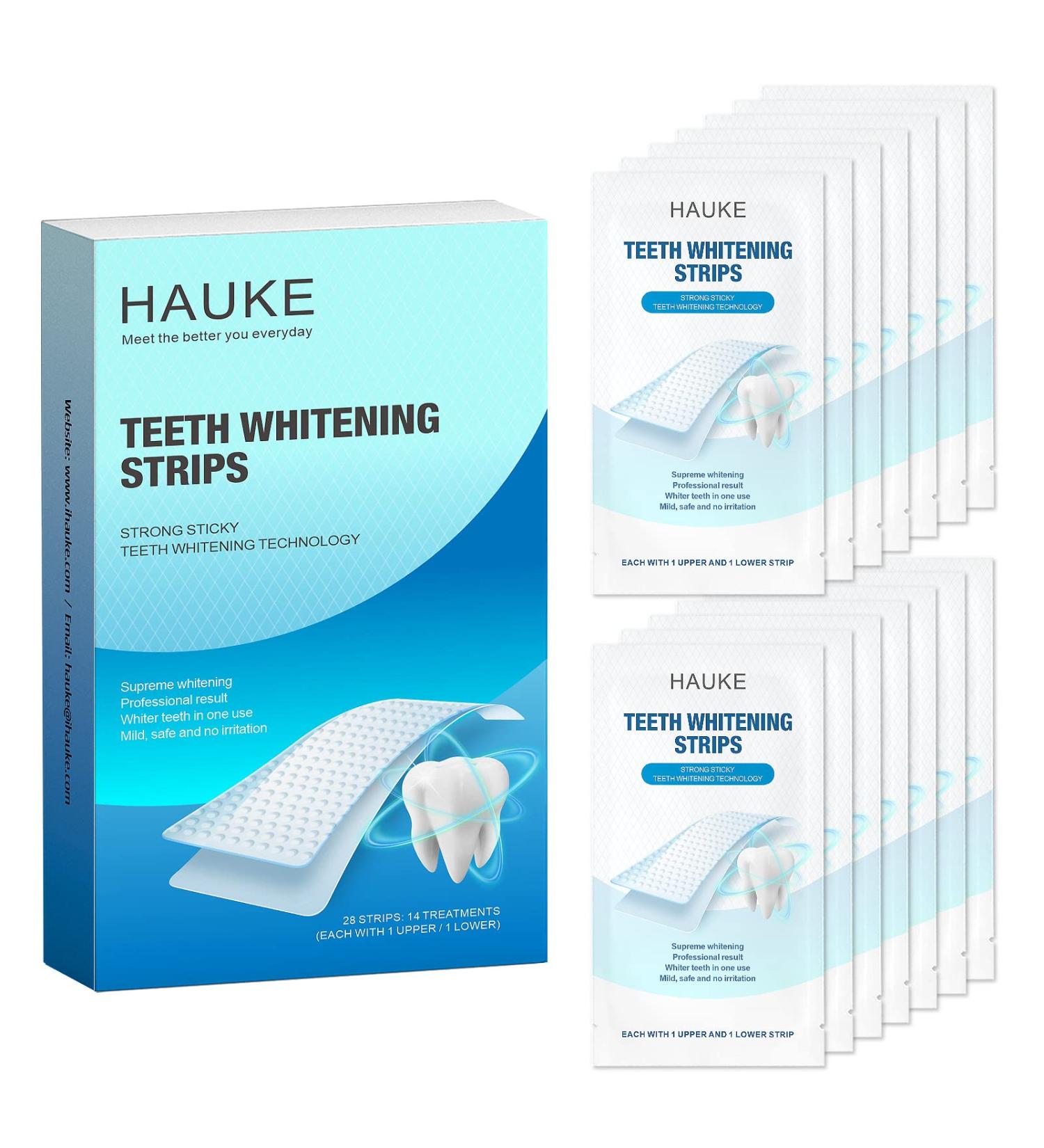 Hauke Teeth Whitening Strips - Non-Slip & Enamel Safe for Sensitive Teeth - Professional Whitener with 28 White Strips - Buy Online on GoSupps.com