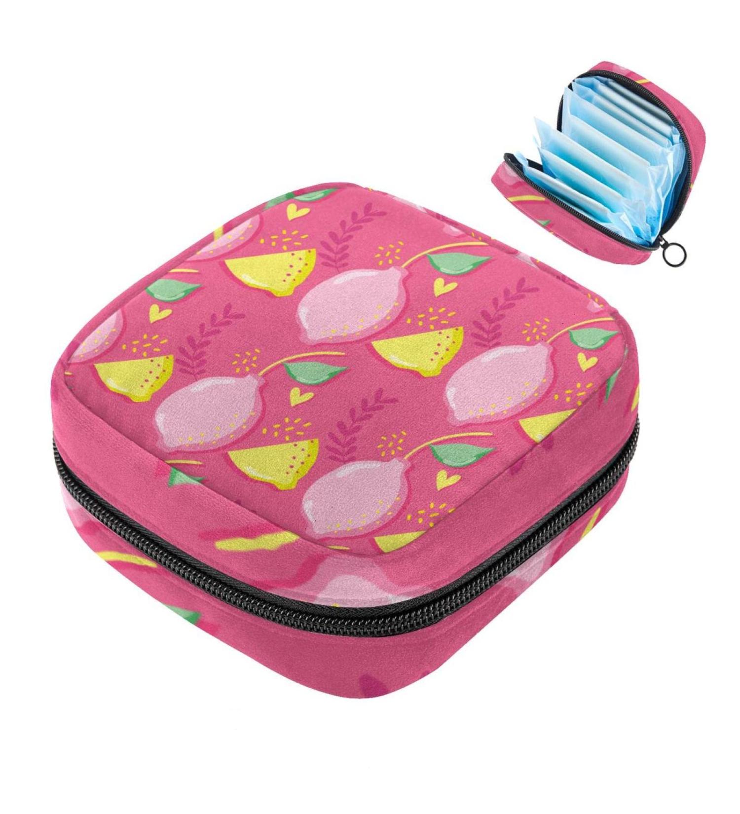 Stylish Women's Lemon Fruit Pattern Binding-Up Bag | Tampon Storage with Zip Pockets | Multi-Functional Menstrual Organizer - Buy Online on GoSupps.com