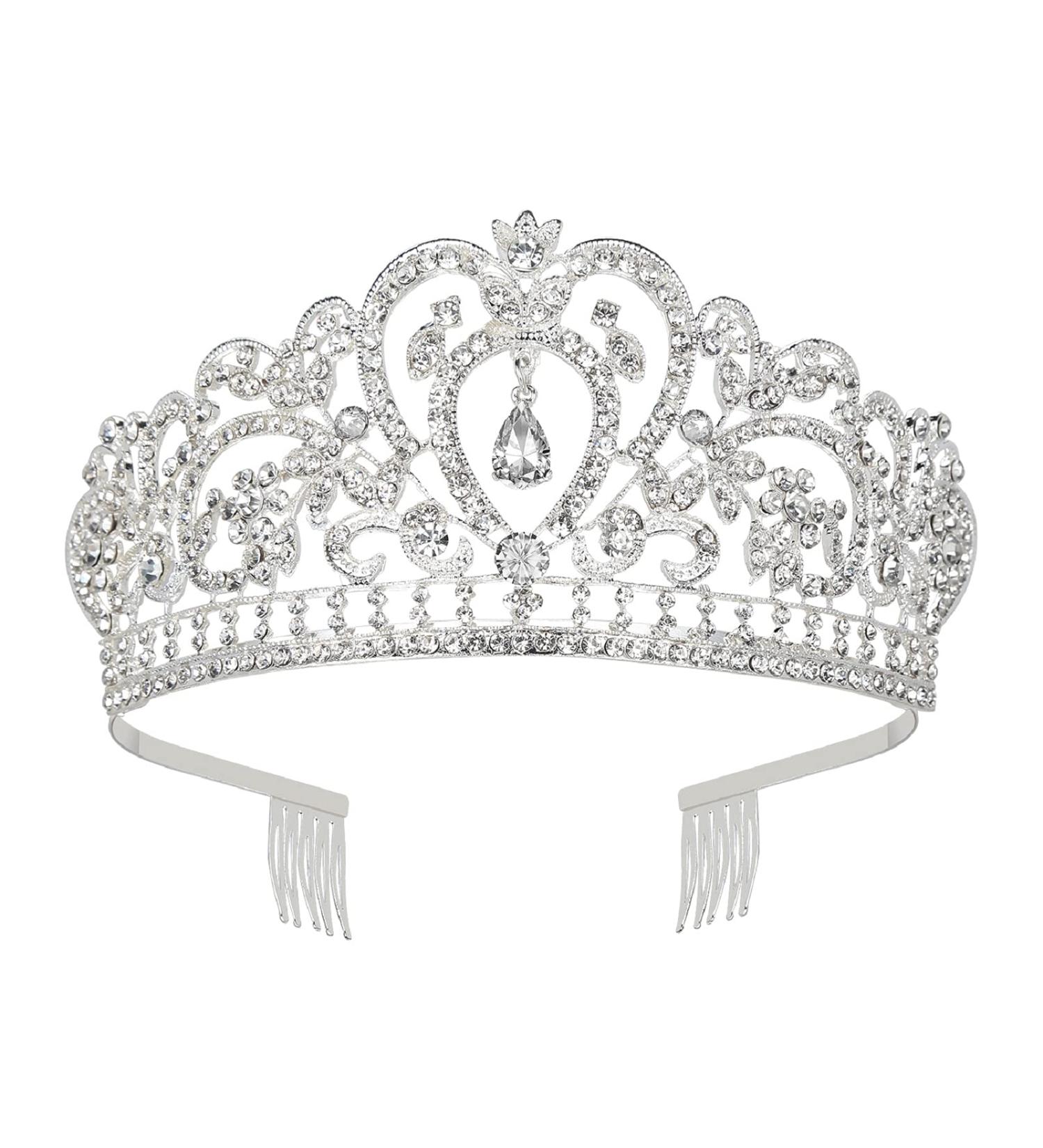 Makone Silver Crystal Crown & Tiara with Comb for Girls/Women - Queen Princess Hair Accessory for Parties, Weddings, Birthdays - Style 6 - Buy Online on GoSupps.com