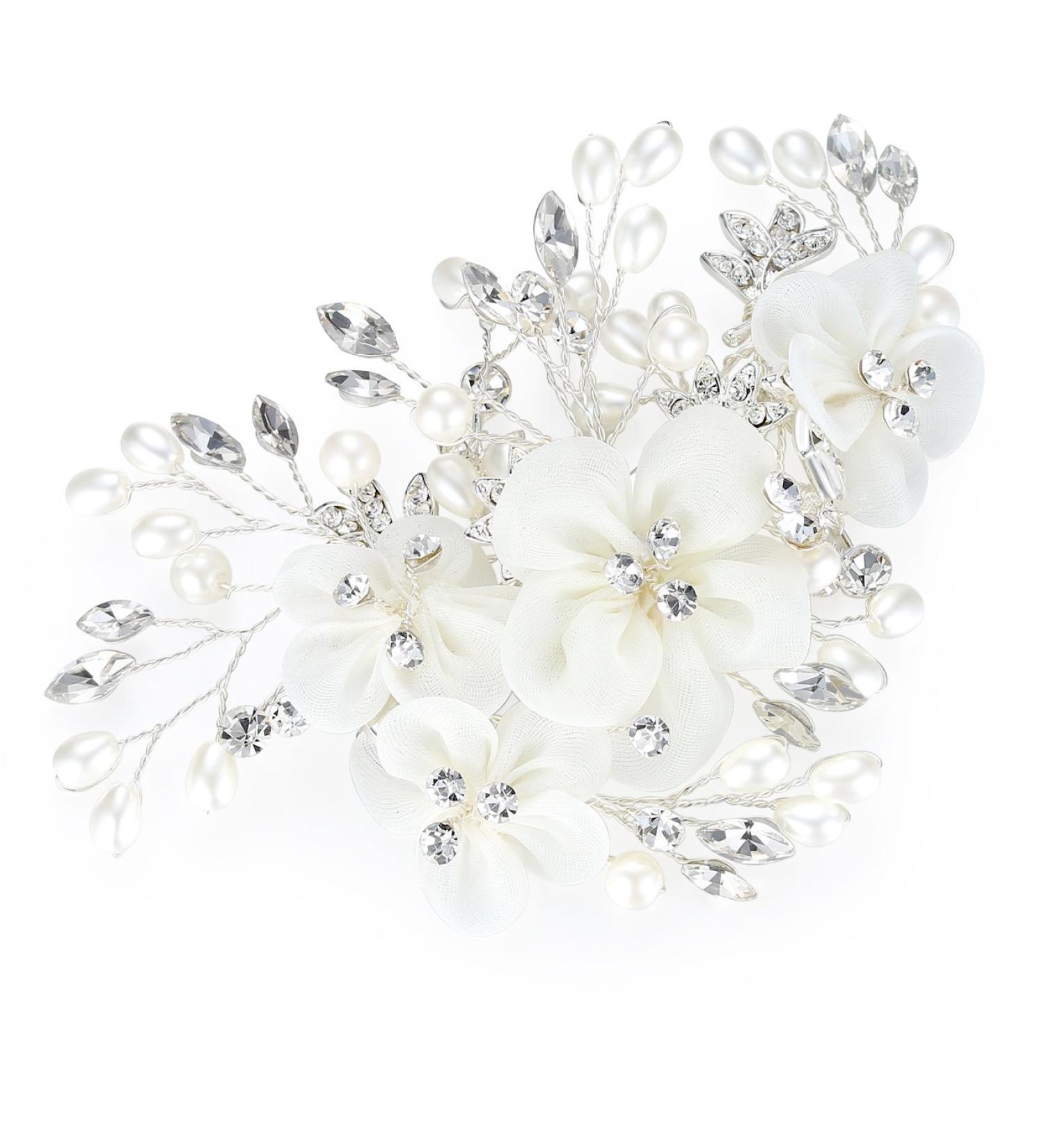 Shop Honey Bear Women's Bridal Jewelry | Flower Hair Feast Accessories | Crystal Rhinestone & Simulated Pearl | Elegant Wedding Hairpieces (White) - Buy Online on GoSupps.com