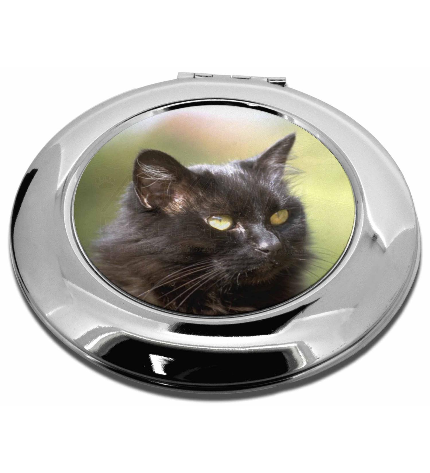 Advanta Group Beautiful Fluffy Black Cat Make-Up Round Compact Mirror