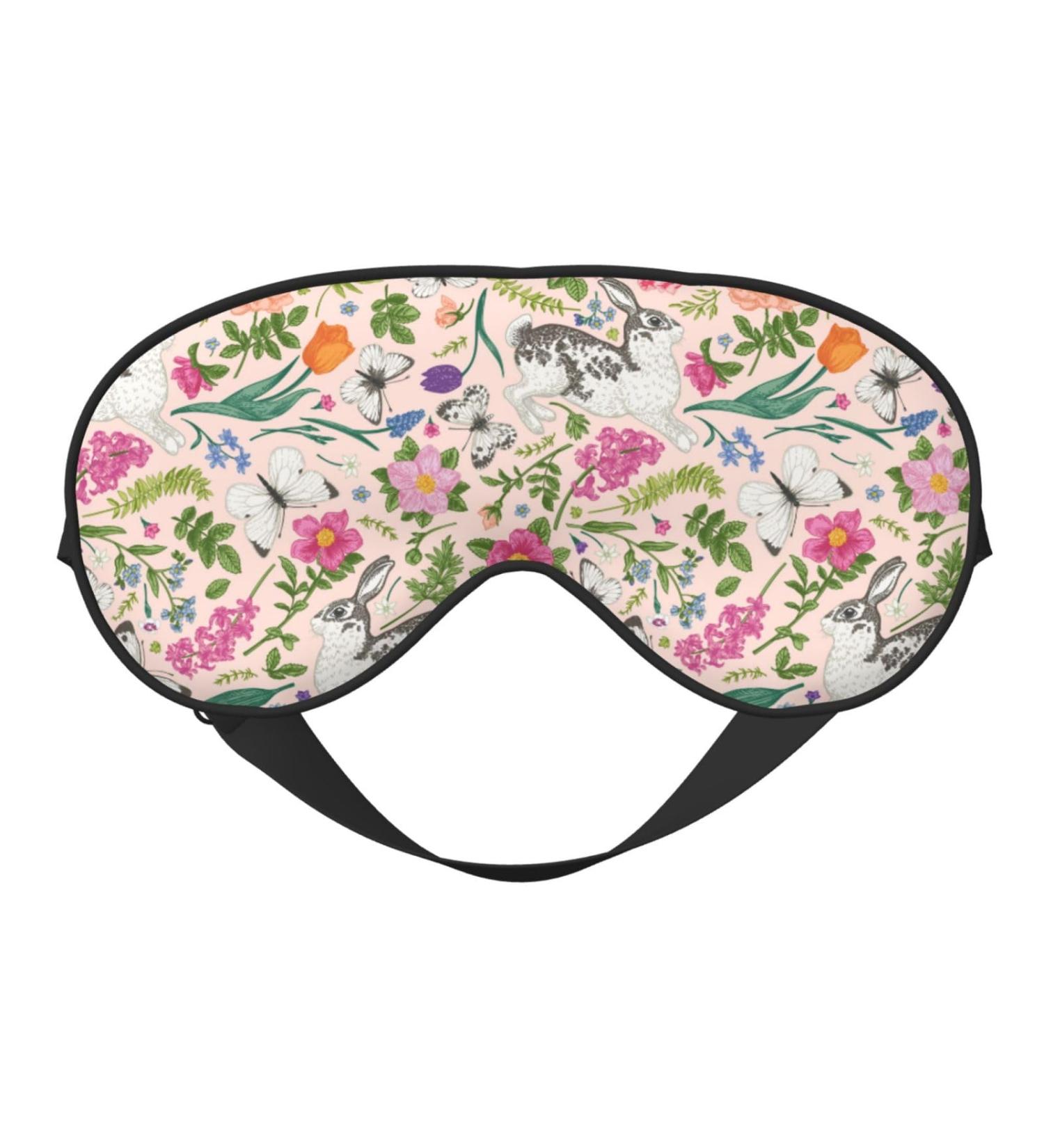 Buy Bunny Floral Print Sleep Eye Mask - Soft Blindfold & Travel Eyeshade with Elastic Strap - Buy Online on GoSupps.com