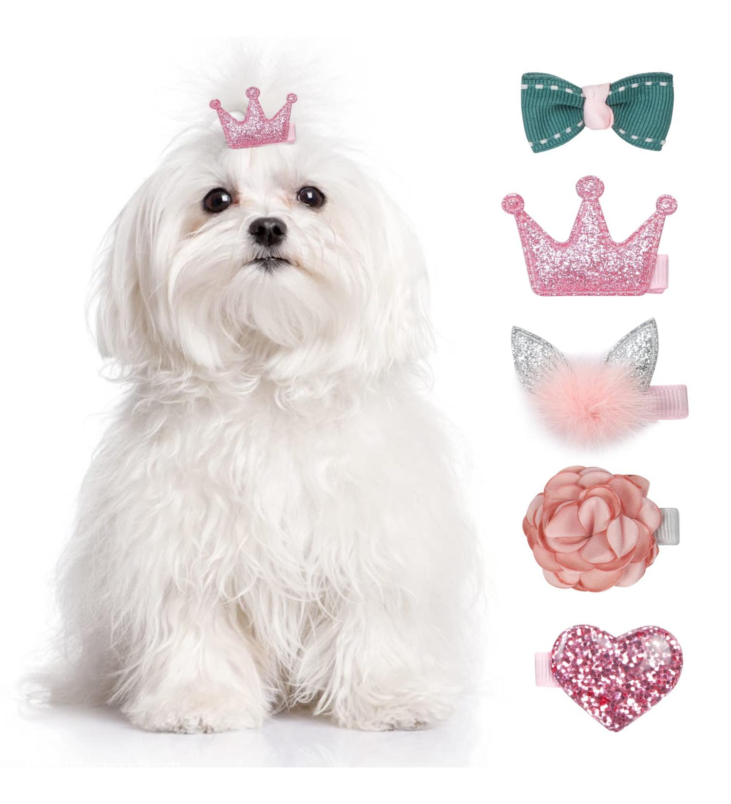 WWW Small Dog Hair Clips 5 Pcs Cat Dog Hair Bows Girls Puppies Hair Barrettes Cute Bow Flower Crown Hairpin Head Flower Hair Pins Cat Puppy Party Birthday Grooming Hair Accessories Pink - Buy Online on GoSupps.com