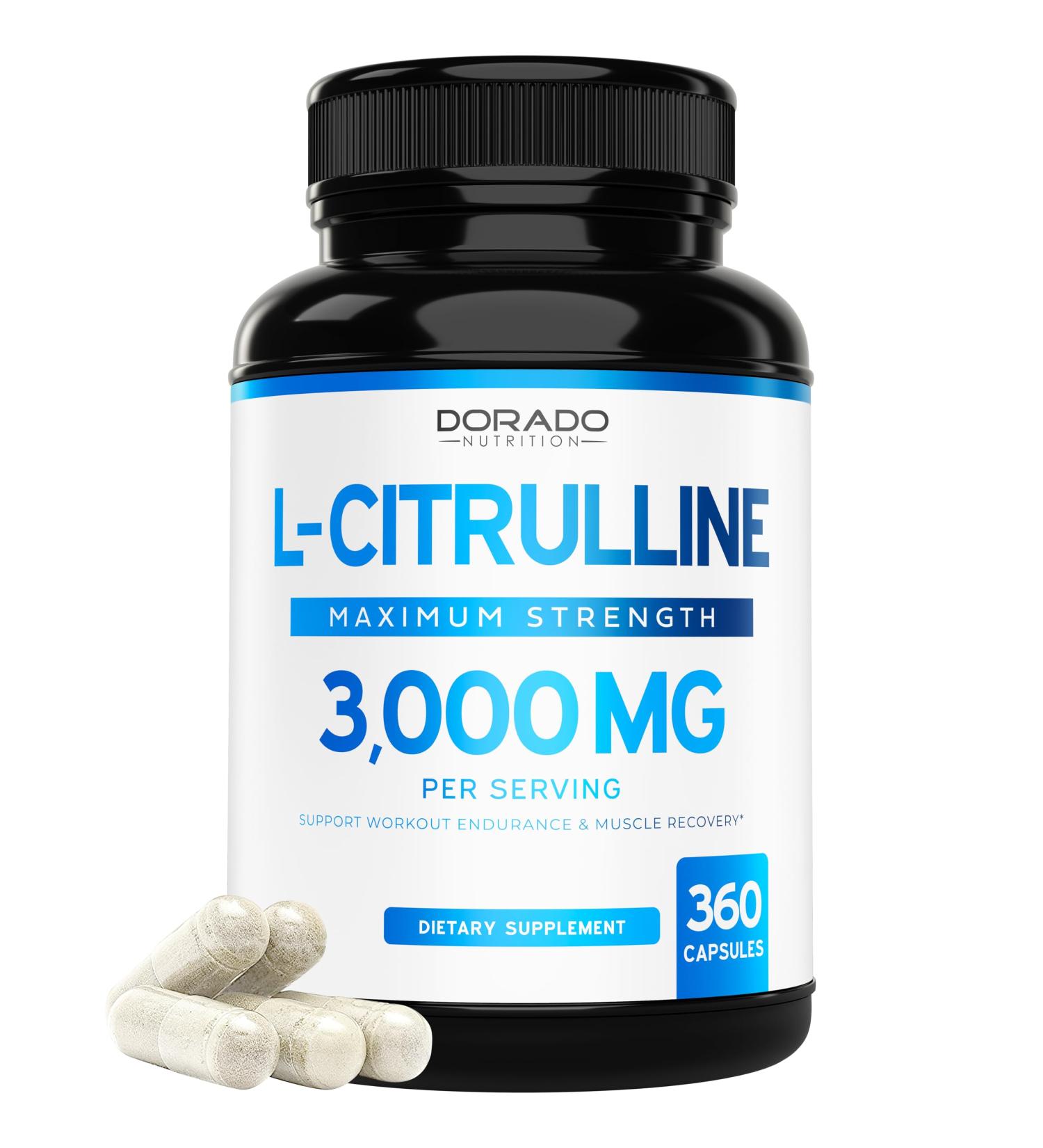 L Citrulline 3000mg Supplement (360 Capsules) Support L Arginine & Nitric Oxide Pills - L-Citrulline For Men & Women - Muscle Recovery & Pump Supplement - 3rd Party Tested Vegan Non-GMO - USA Made 360 Count (Pack of 1) - Buy Online on GoSupps.com