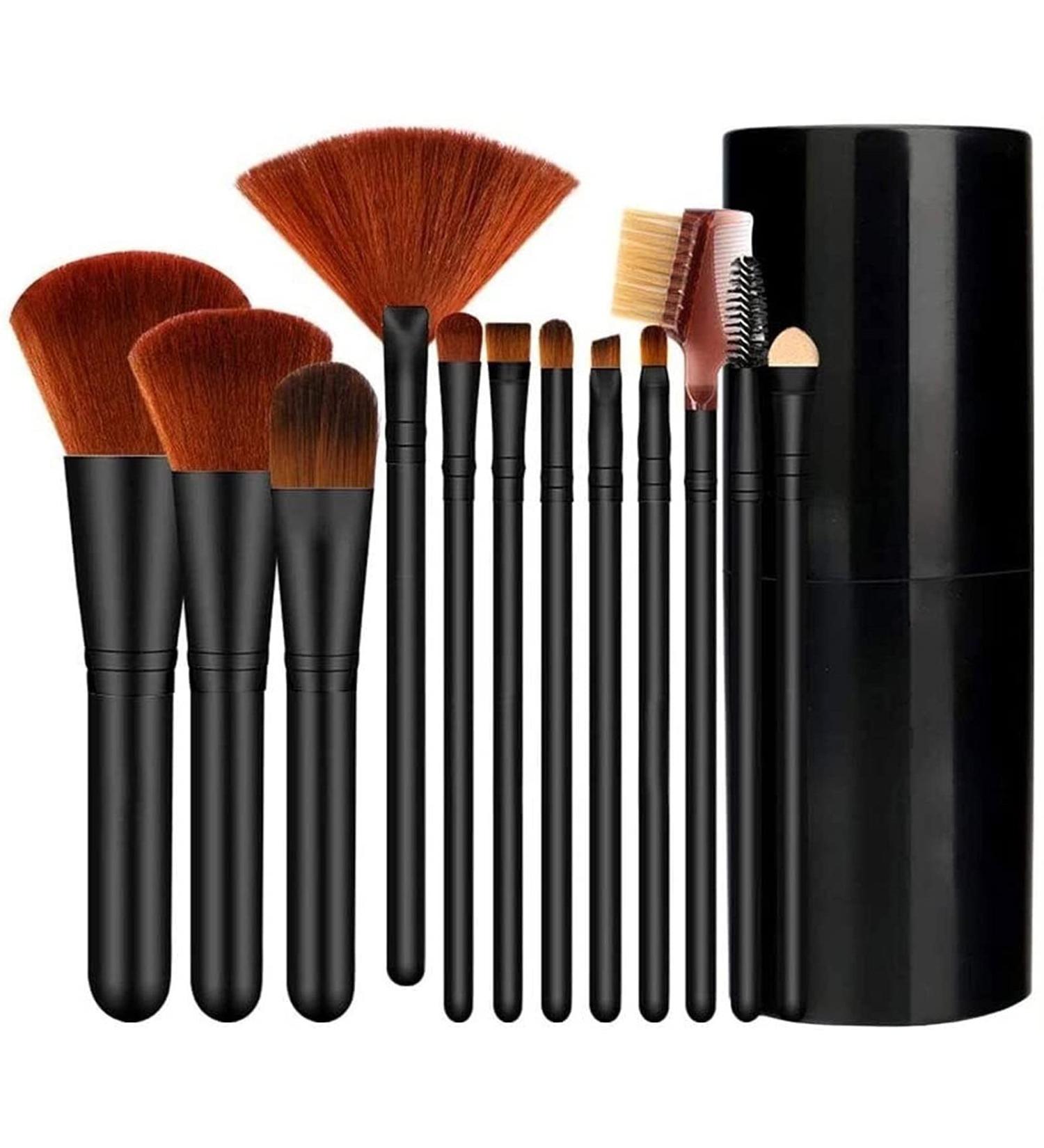 Professional 12 pc Makeup Brush Set - Flat Foundation Blush Eyeliner & Eyeshadow Brushes with Holder for Flawless Application | International Shipping Available - Buy Online on GoSupps.com