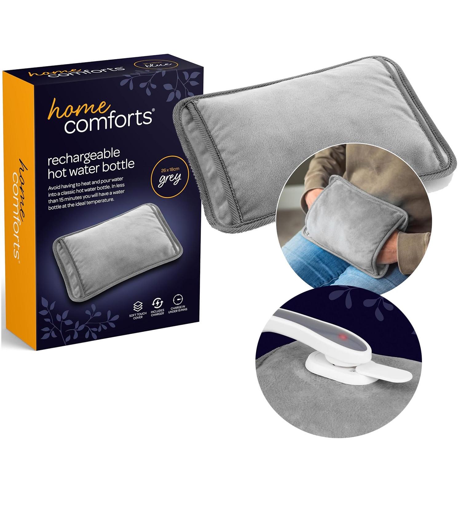 Home Comforts Rechargeable Electric Hot Water Bottle Bed Hand Warmer Massaging Heat Pad Pain Relief Grey 26 18cm - Buy Online on GoSupps.com