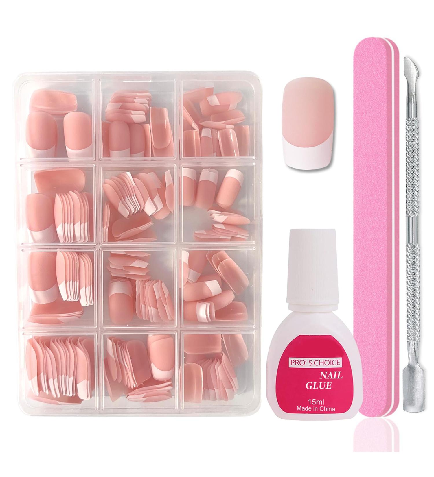 Maggidea 240 Pcs Coffin Fake Nails French Tip Nude Color Full Cover - Matte French-Short Square | False Nails for Women | Ballerina Nail Art Manicure - Buy Online on GoSupps.com