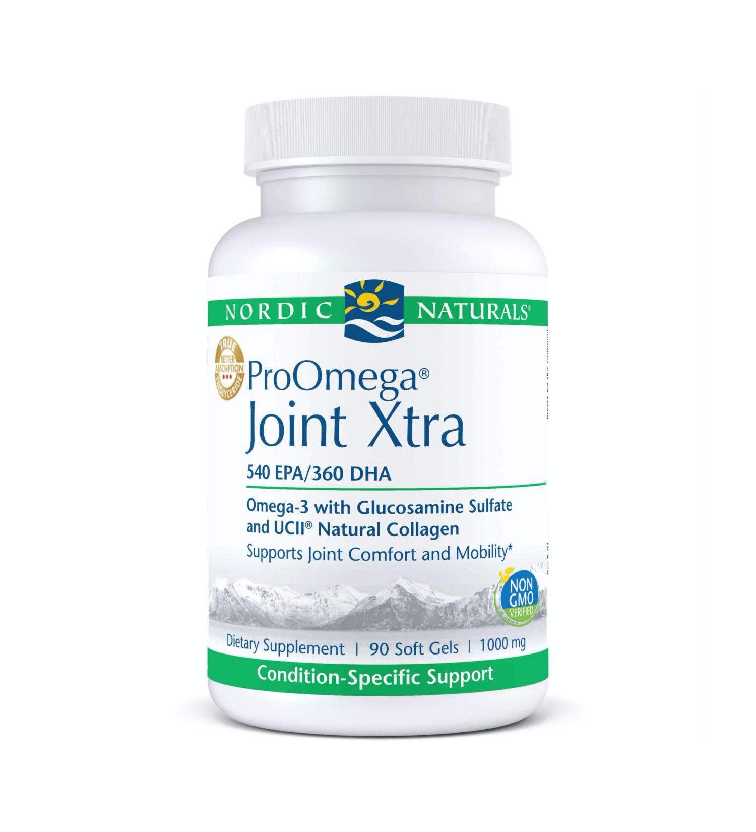 Nordic Naturals ProOmega Joint Xtra - 540mg EPA, 360mg DHA, 1500mg Glucosamine Sulfate, 40mg UC-II Collagen - 90 Soft Gels - Buy Online on GoSupps.com